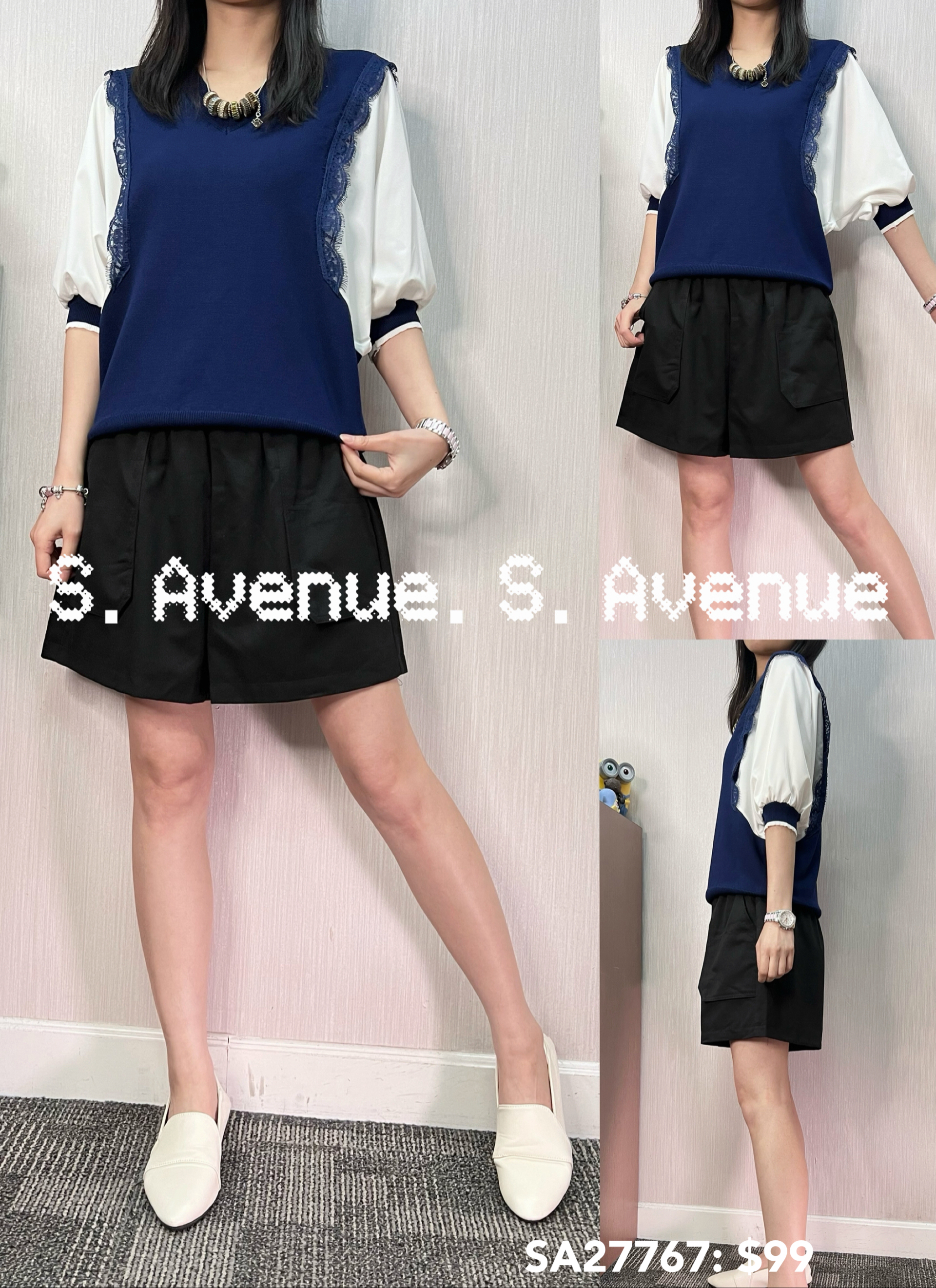 SA27767: 蝙蝠袖V領線top