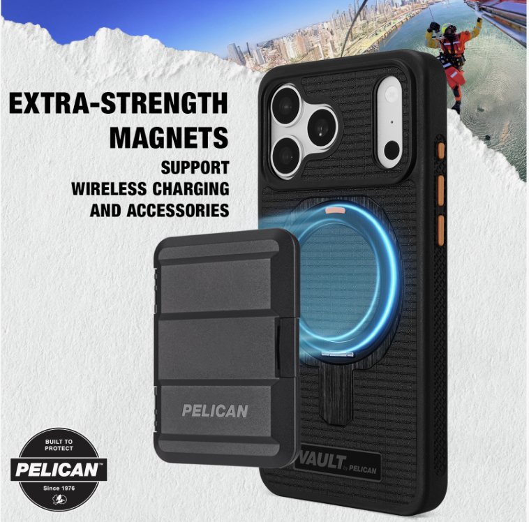 Pelican – iPhone 18 Pro Max / 17 Pro Max 手機殼 Vault Magsafe磁吸手機套 旋轉支架 360°全包圍 軍規級防摔保護套 – 煙霧黑