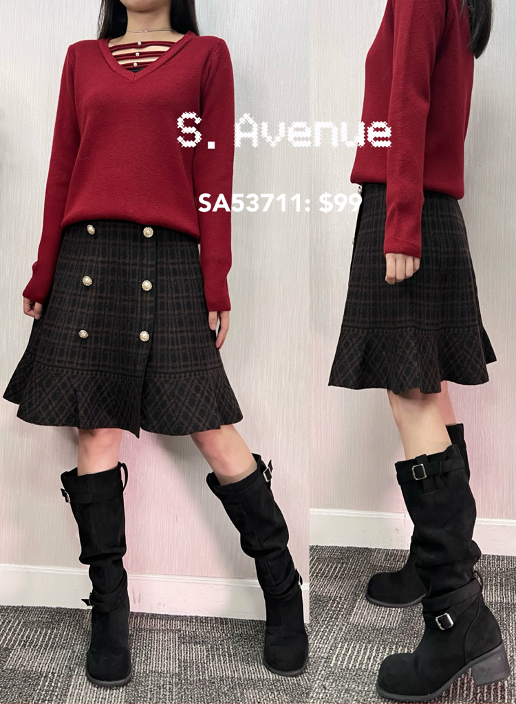 SA53711: 橡筋腰兩排鈕格仔針織魚尾裙