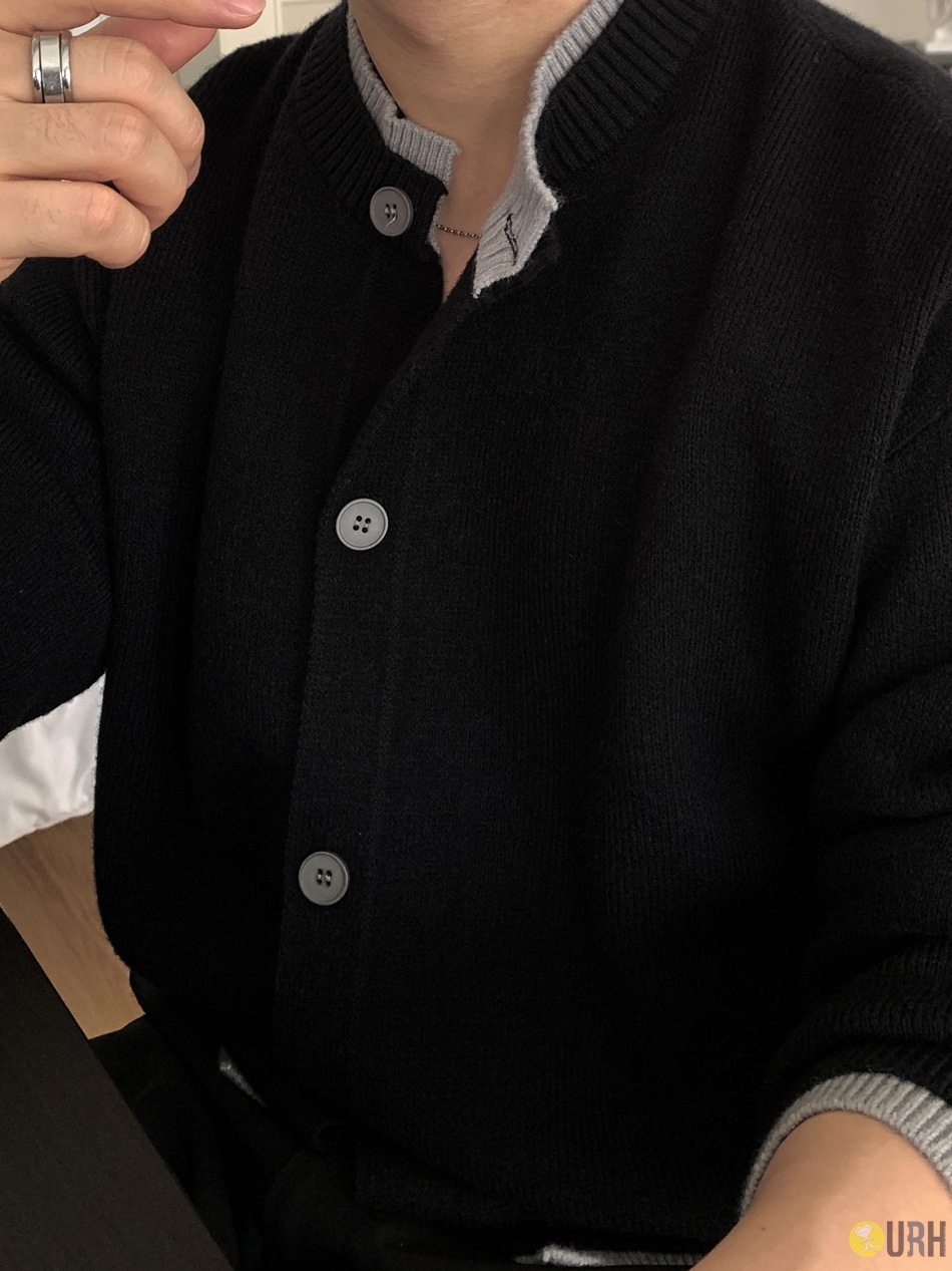 【100%保證韓國直送】柔軟仿羊絨撞色圓領針織開襟衫 👕 [2 color] RL114829