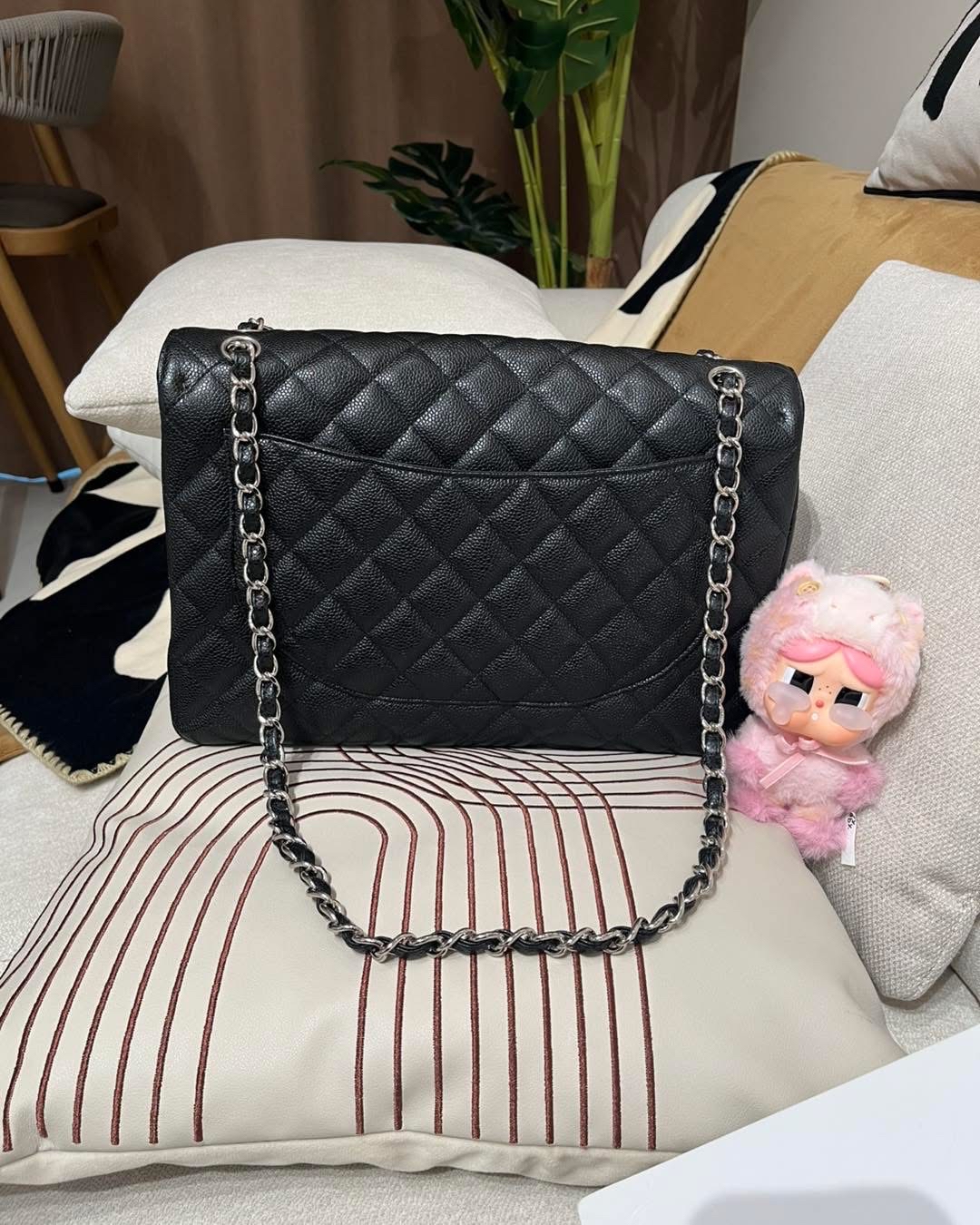 Chanel Maxi jumbo single flap 33cm黑色荔枝牛皮,100%Authentic ,98%new ✅13card✅dust bag ✅box 