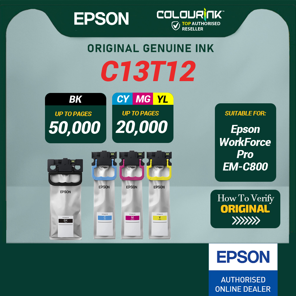 EPSON C13T12M100 C13T12M200 C13T12M300 C13T12M400 Original High Cap Ink Catridge EM-C800