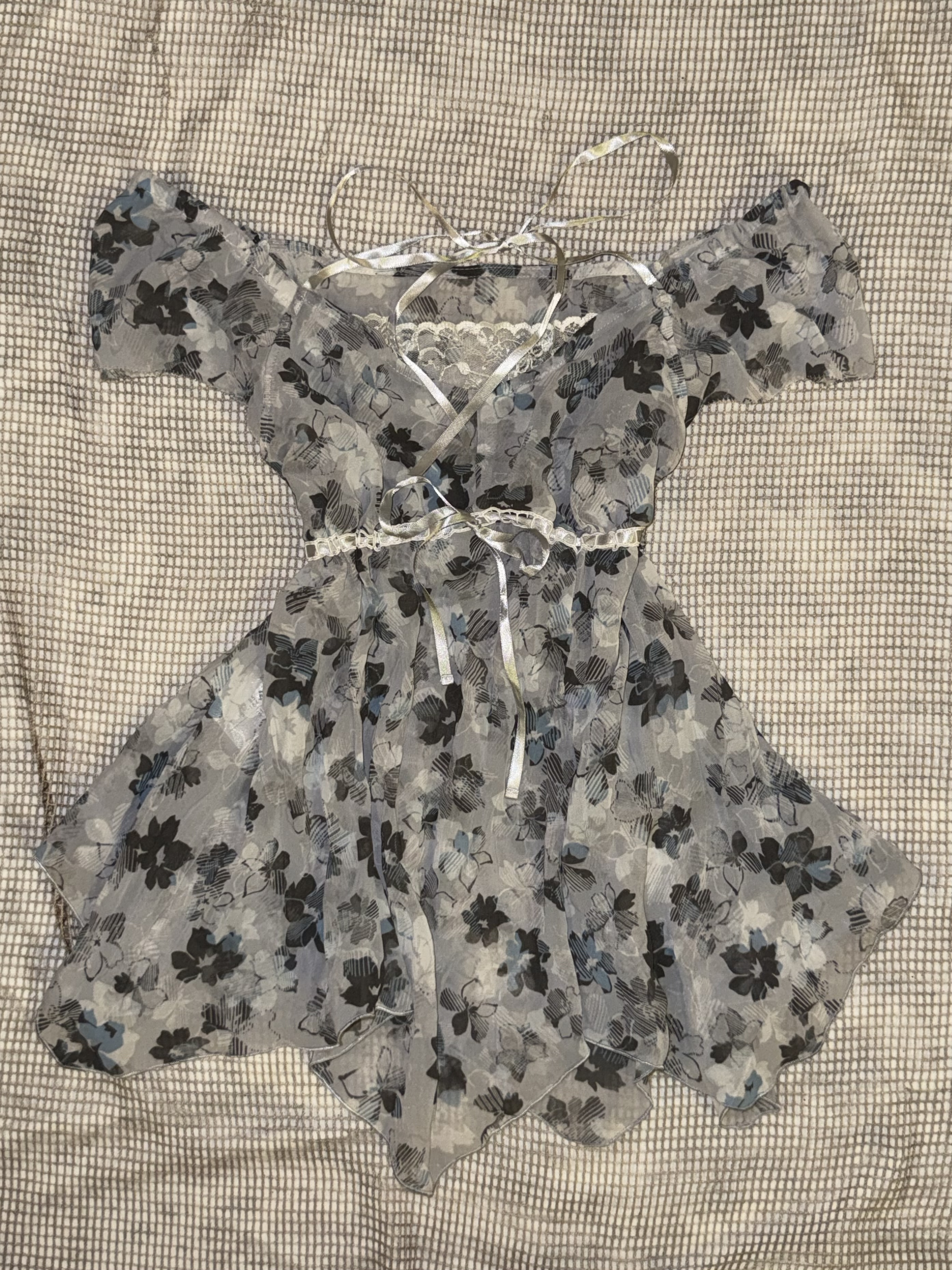 Soft Blue Floral Off-shoulder Top