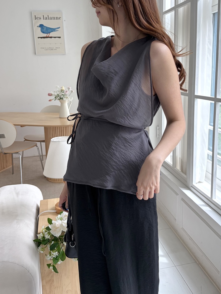 Draped Airy Blouse (Charcoal)
