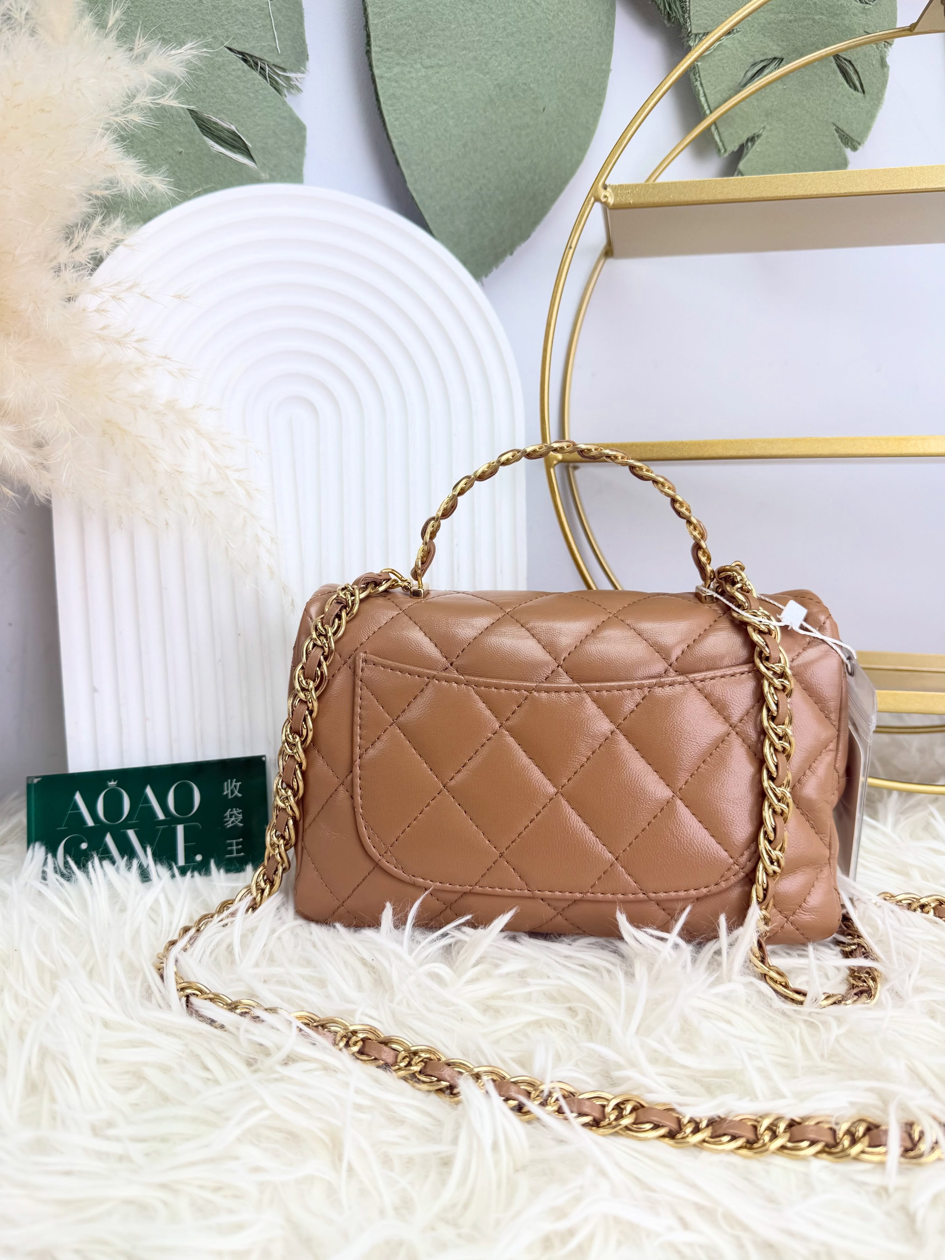 Chanel 👜 PRE OWNED 🛍️駝色cf handle晶片款 🧡全套有單 🤎
