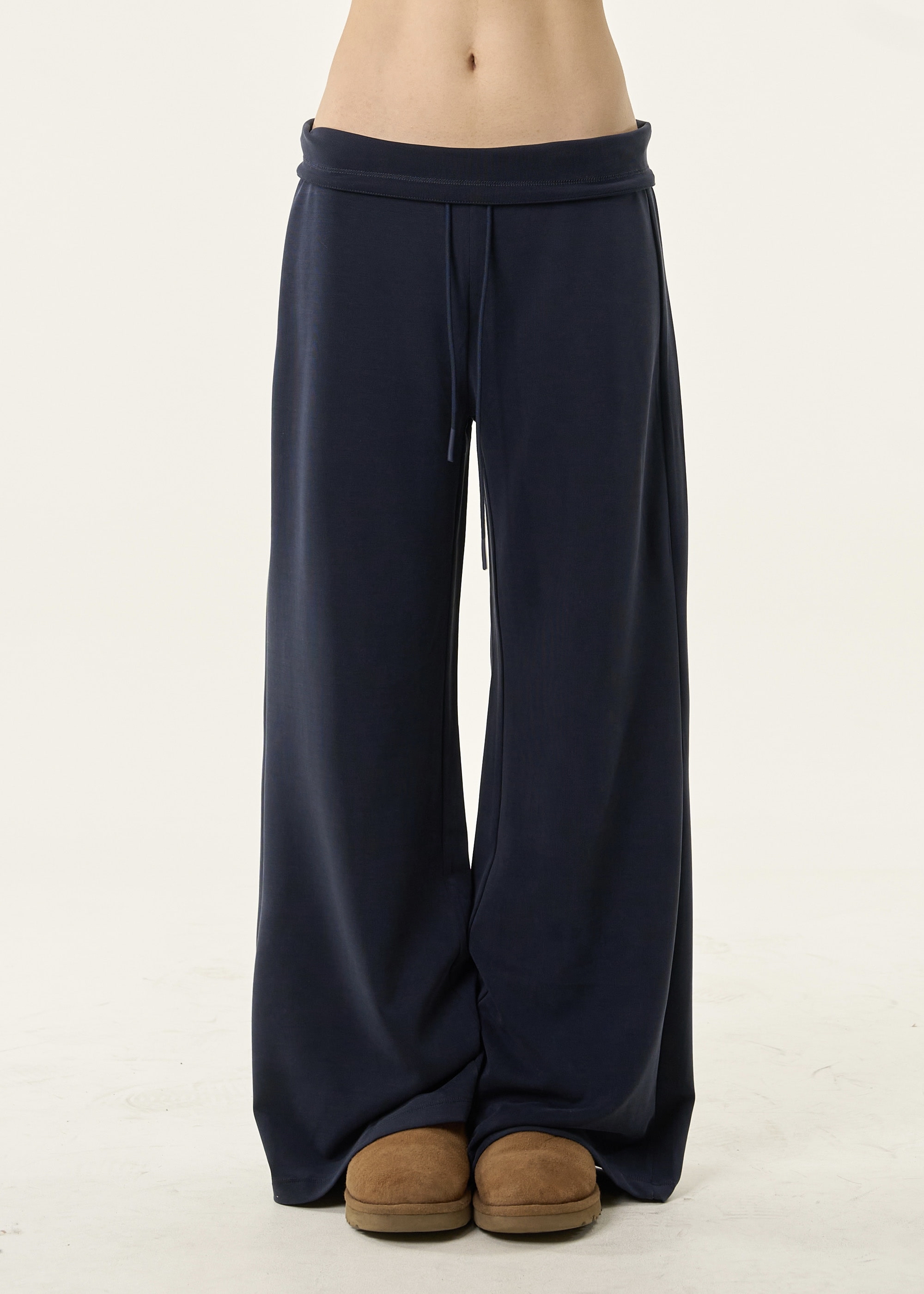 Fold-Over Wide-Leg Sweatpants