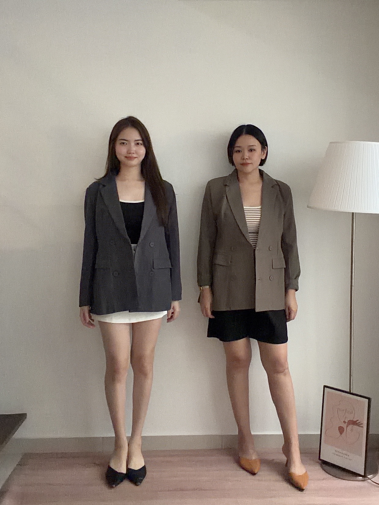 T4501 Long Sleeve Oversized Blazer - Brown & Grey
