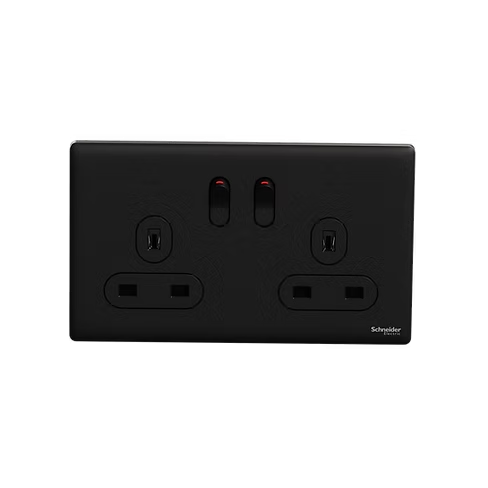 施耐德 Unica X 曜石黑 13A孖蘇有掣有燈 插座