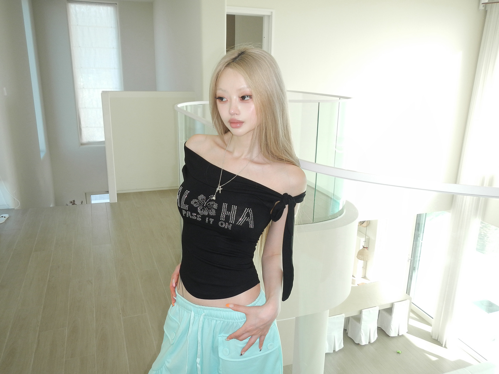 Rhinestone Off-Shoulder Top