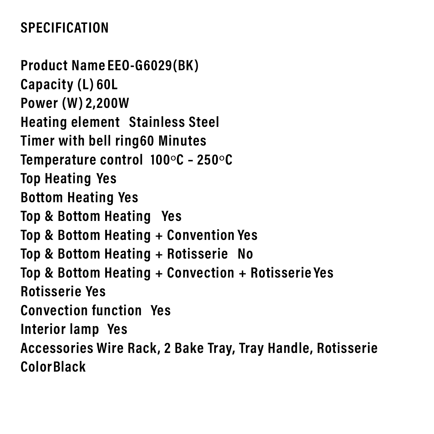 Elba 60L Electric Oven (EEO-G6029-BK)