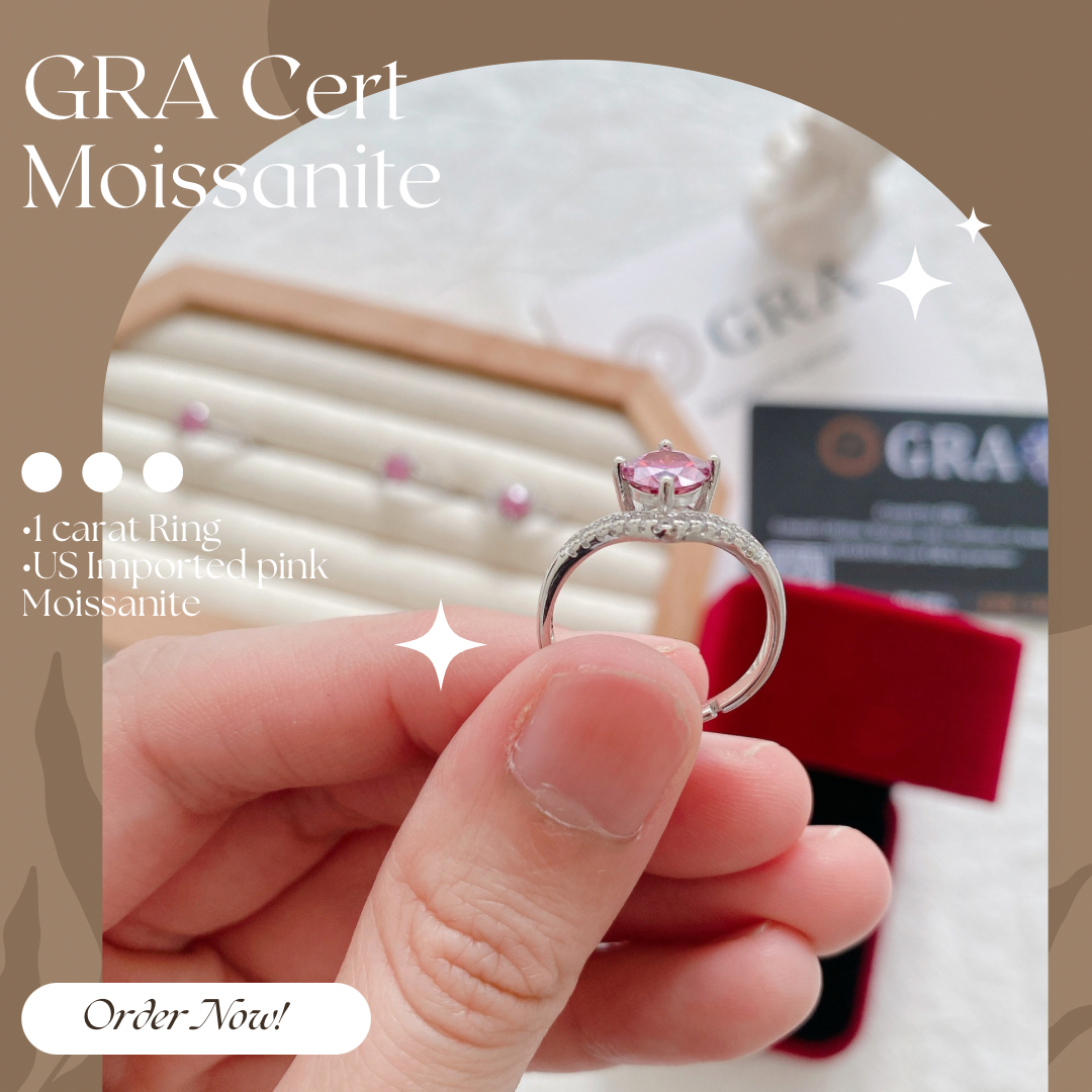 Pink Moissanite Ring with Certificate of Authenticity  