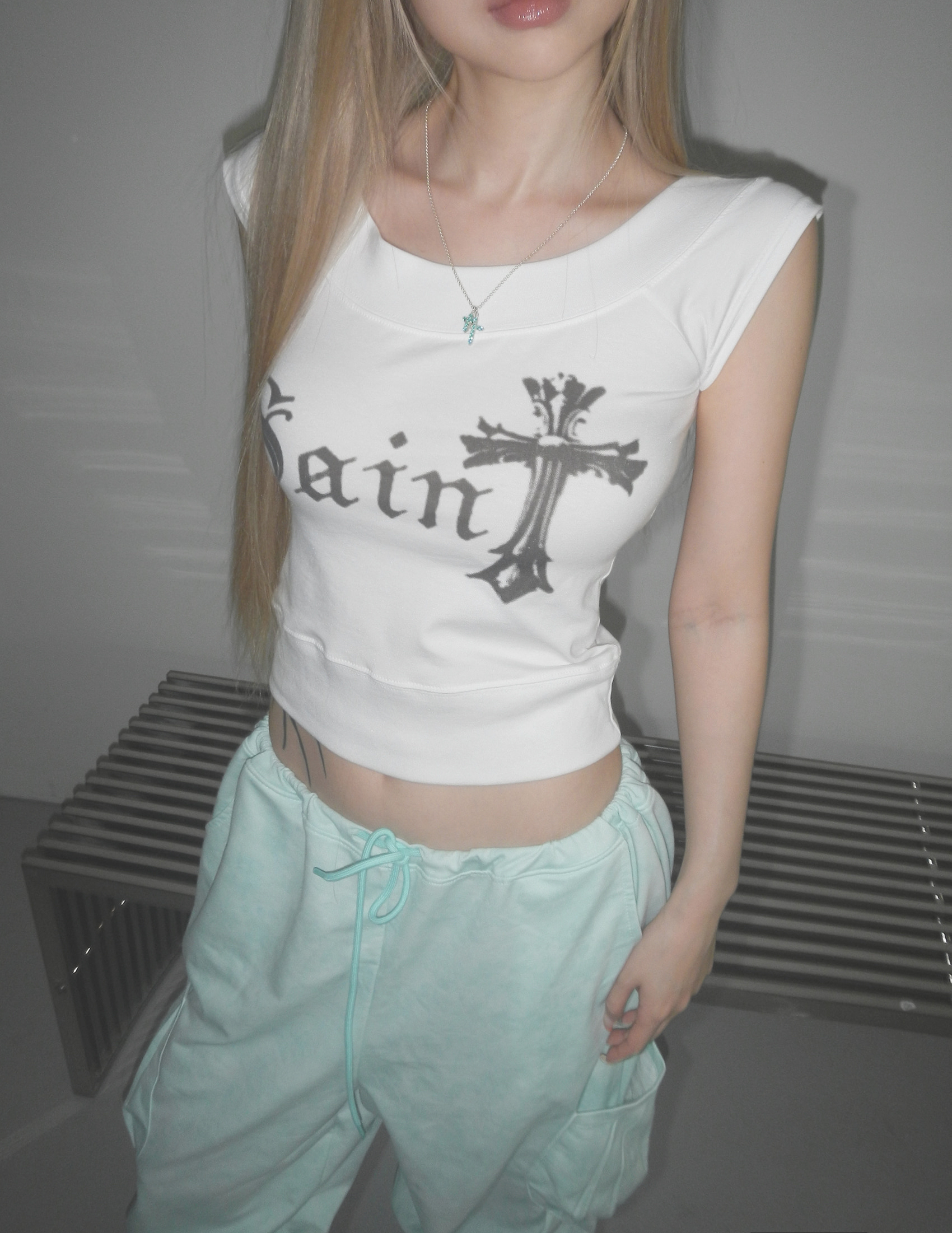 Gothic Graphic Boat Neck Short Sleeve Top