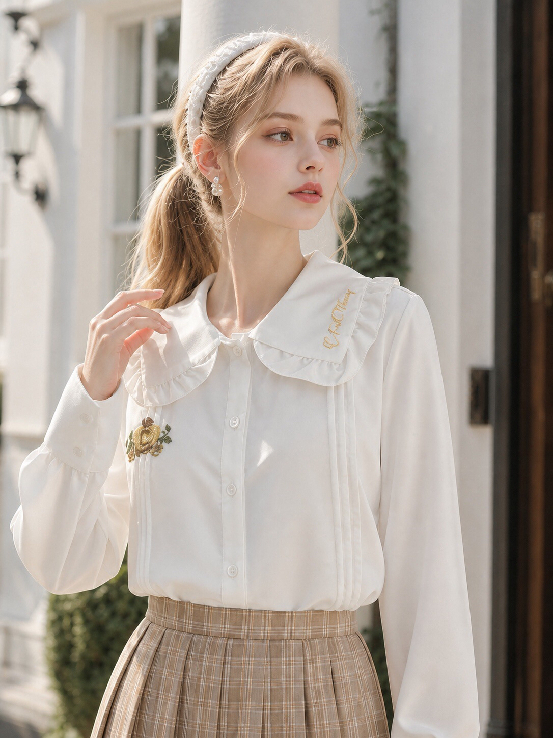 莊園的回憶錄 ∙ 典雅宮廷刺繡荷葉邊長袖襯衫  Manor Memoirs ∙ Elegant Royal Embroidered Ruffle Long Sleeve Blouse