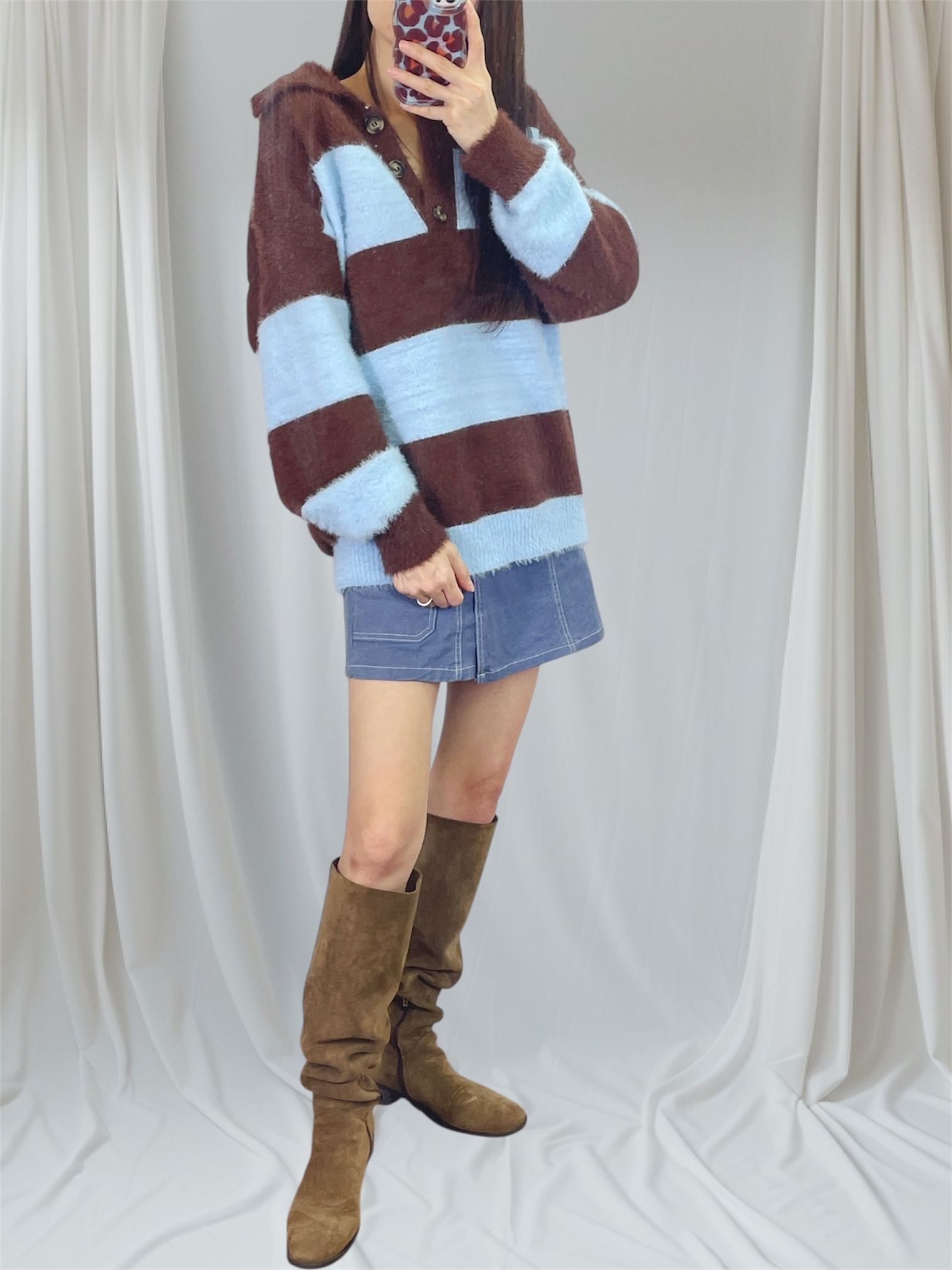 K5546 仿貂毛半胸間色針織