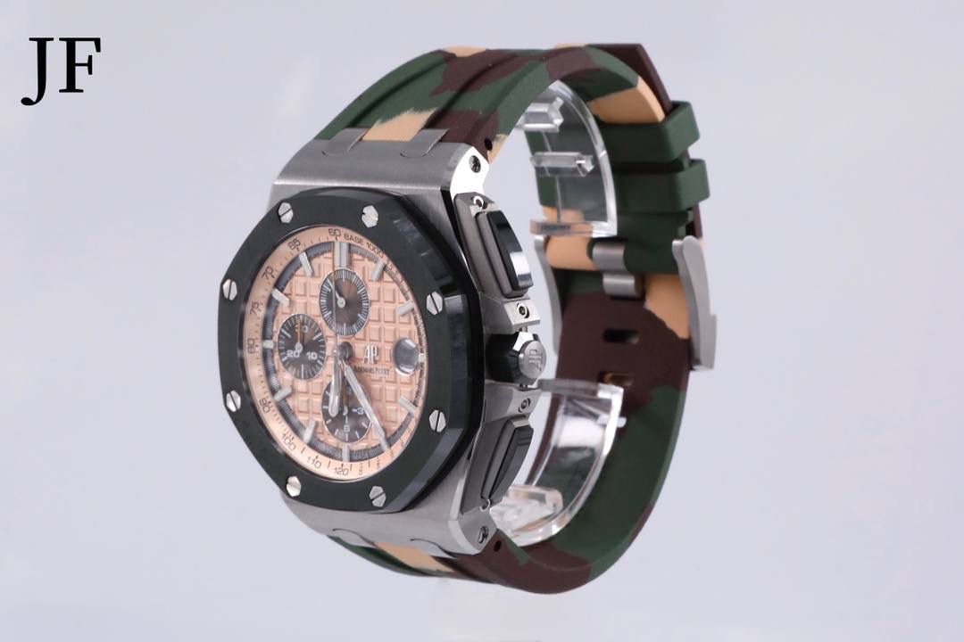 🚀精品 A P26400绿陶＂迷彩＂系列，直径44MM，钢壳绿色陶瓷圈绿色陶瓷按的把的！搭载订制版12H计时3126机芯，特制的顶级＂军绿迷彩＂橡胶带最强版＂26400＂系列【JF出品】💯