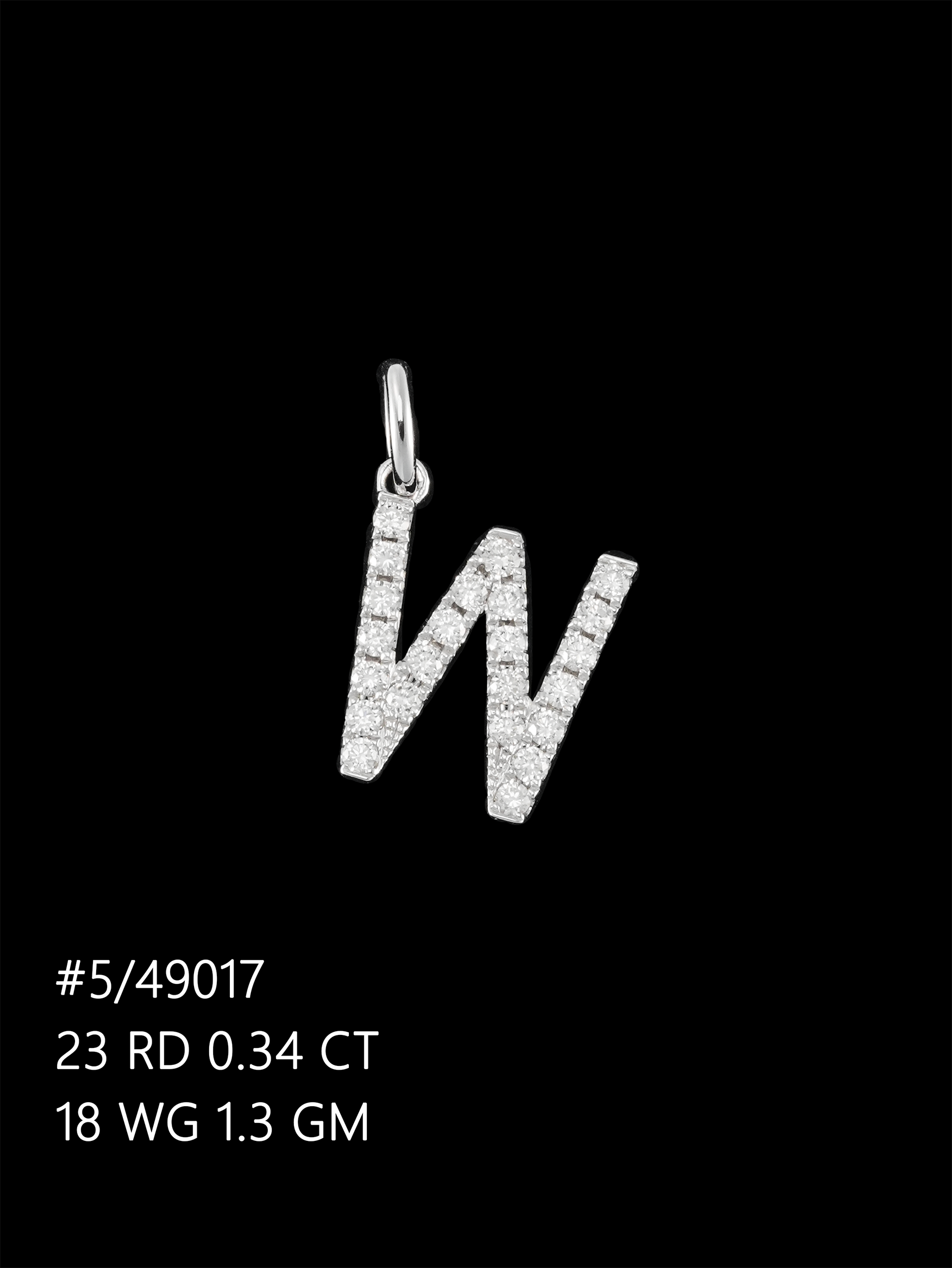 #49017 18K白金天然鑽石"W"字母吊墜
