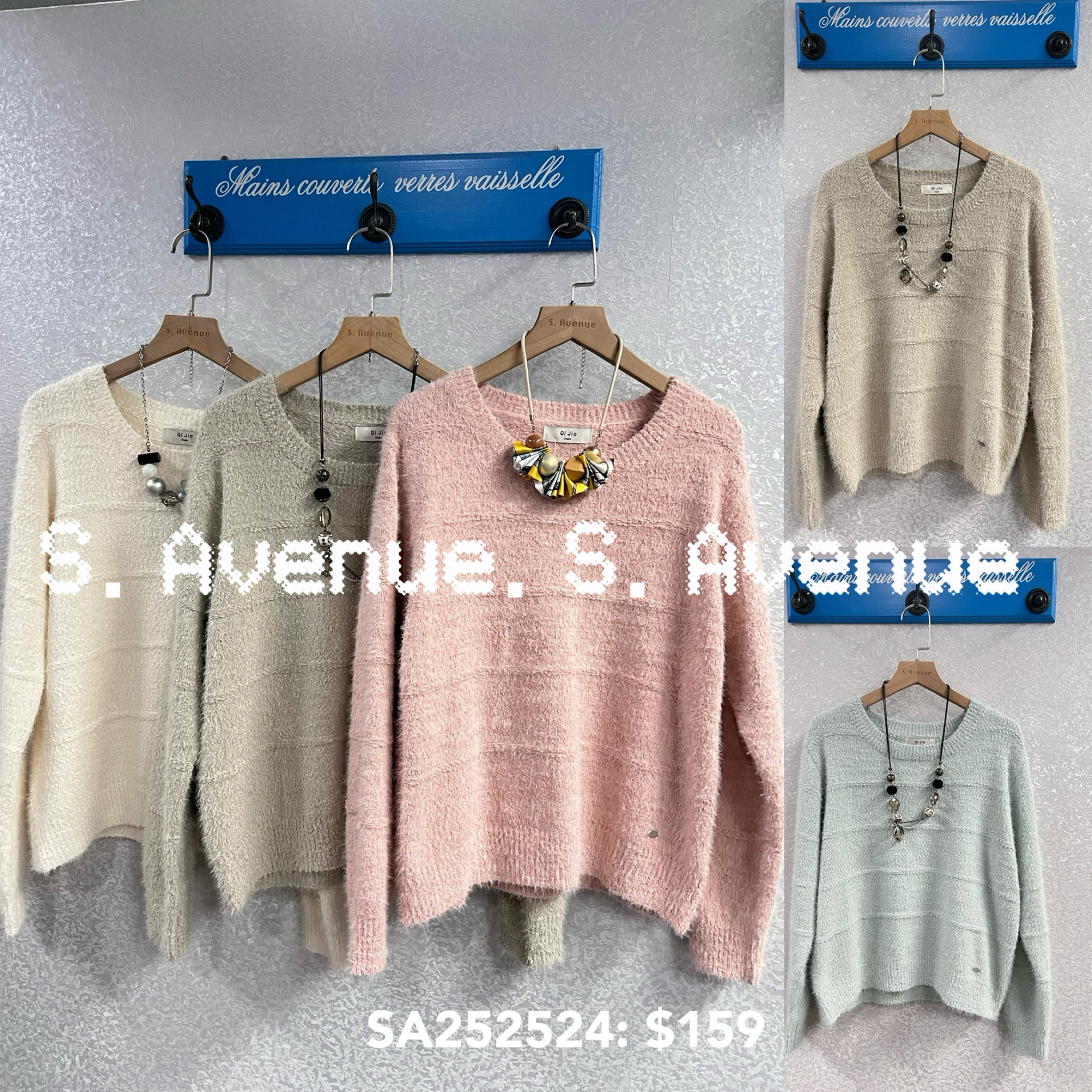 SA252524: 長袖暗織間薄毛冷top