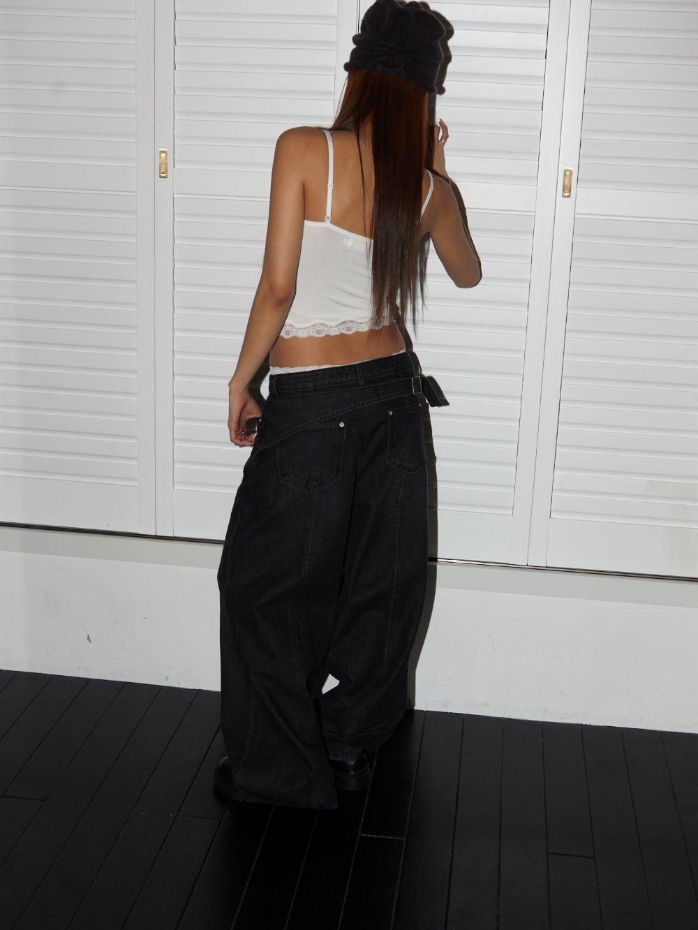 Back Buckle Wide Denim Pants