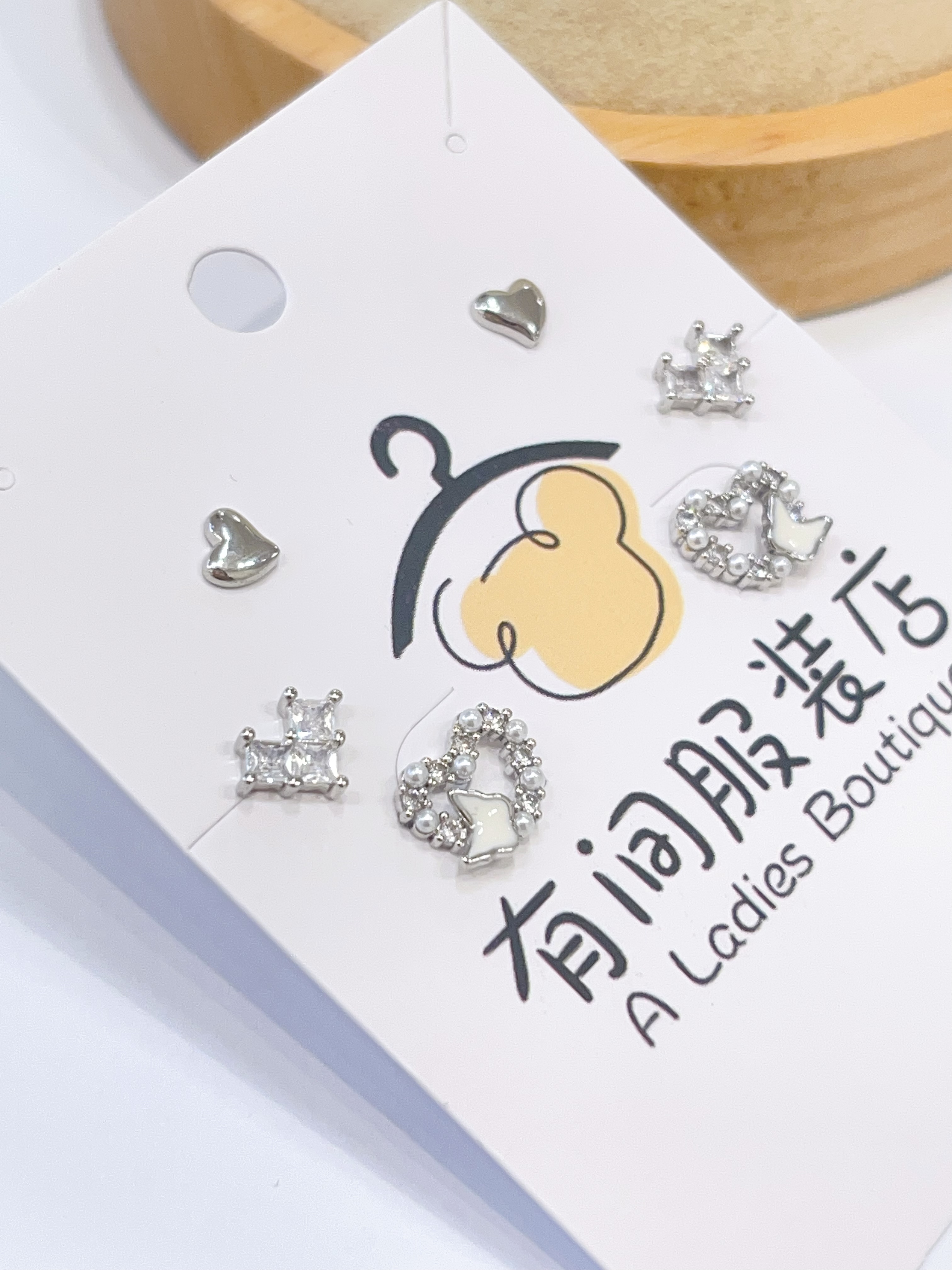 满钻爱心耳环套装