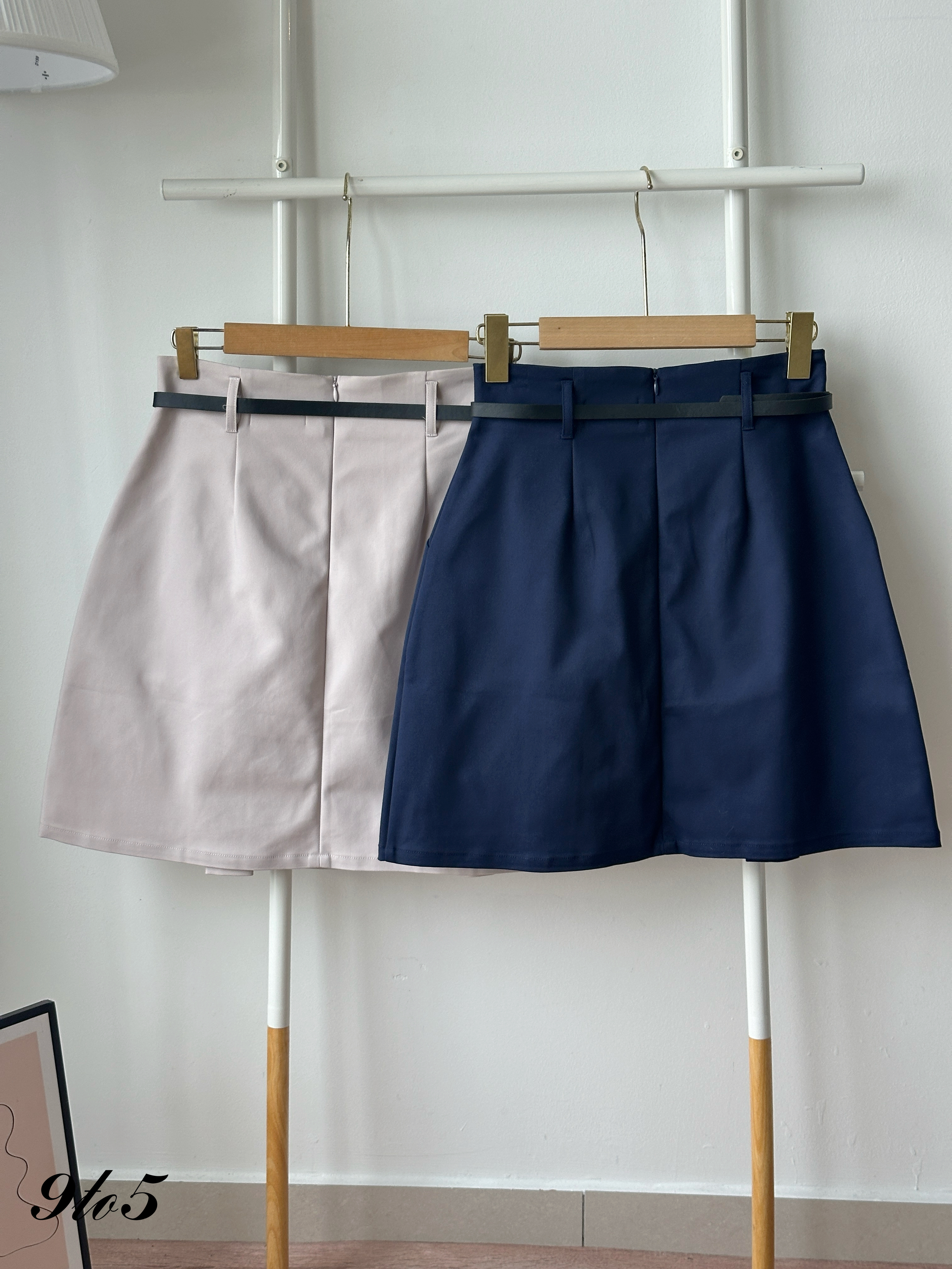 S1991 Hikari Midi Pleated Skirt - Beige Grey & Blue