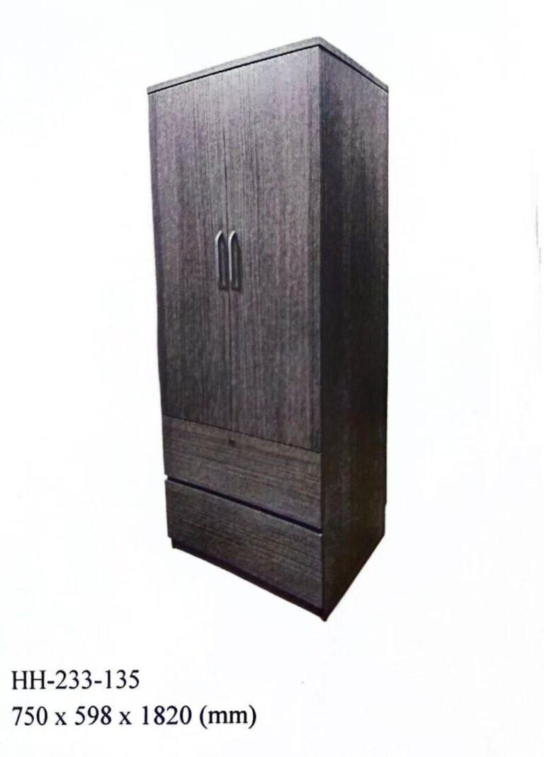 HH-233-135淺灰木紋色雙門雙斗衣柜 ( 連鏡 )