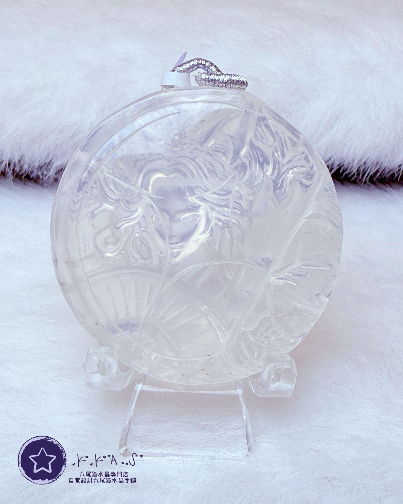 K00181 奶白水晶 男孩雙狐- 吊墜/手牌兩用款