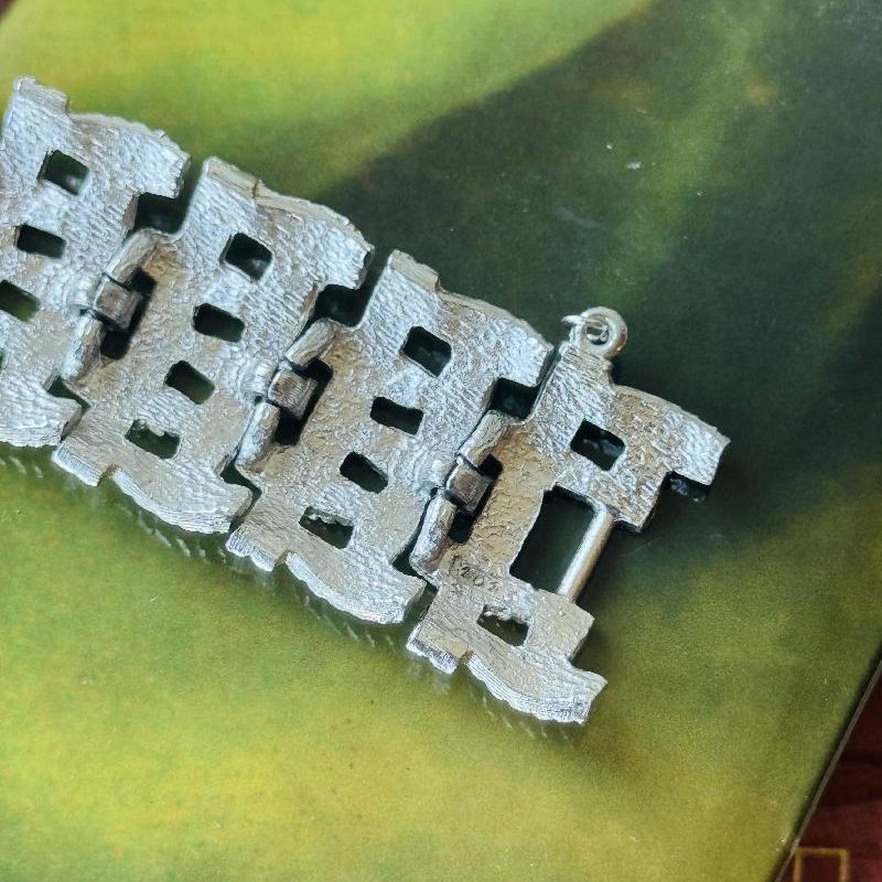 Vintage C.a. 1950-60s Unmarked Designer Piece Basket Weave Silver Tone Bracelet (MT2451)