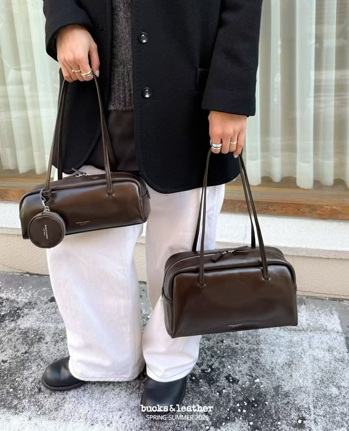 Bucks & Leather 法式復古真皮保齡球包 (圖中Small Size)