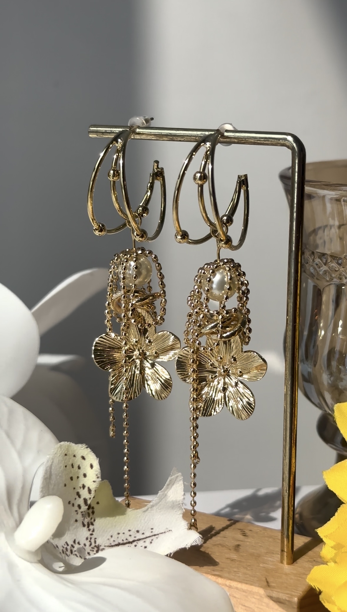 珍珠花水滴耳環🌹(金)