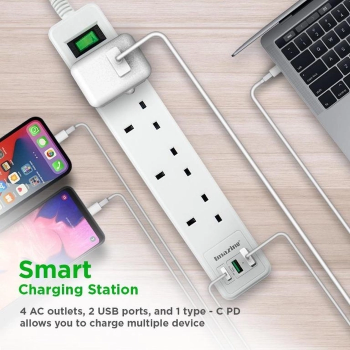 香港行貨 Imazing IM2U4K-C 防雷拖板 4 插座/2USB/TYPE C 20W  白色
