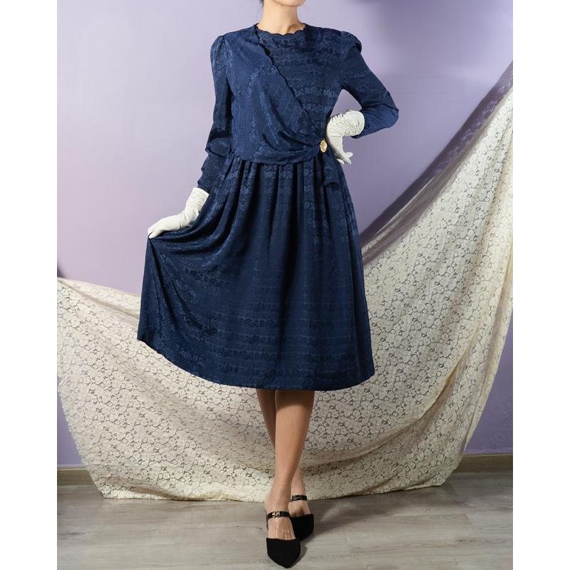 Vintage Japanese "Tokyo Soir" Elegant Rose Pattern Faux Twin Evening Dress with Pearl Accent and Scallop Edge(MT1840-44)