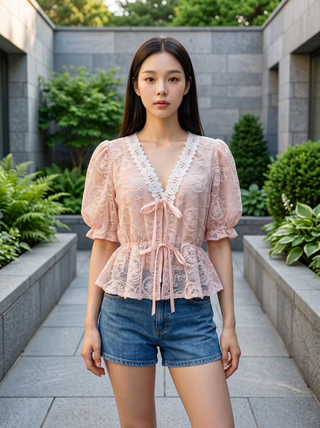 AD10 刺繡綁帶罩衫