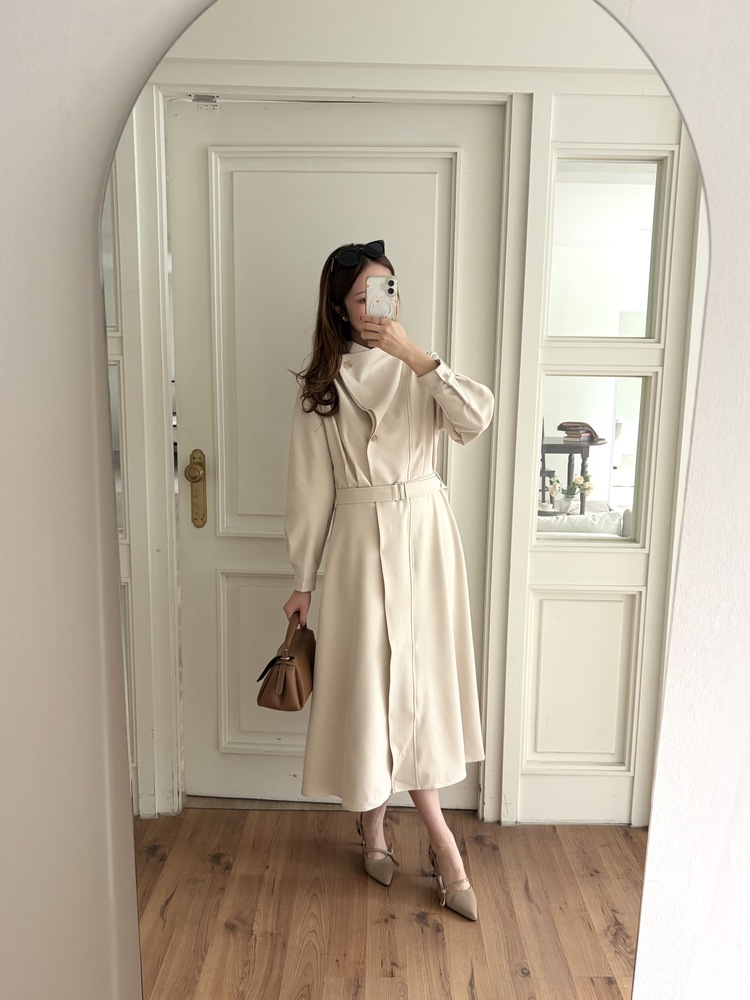 Classic Flared Trench Dress (Ivory)
