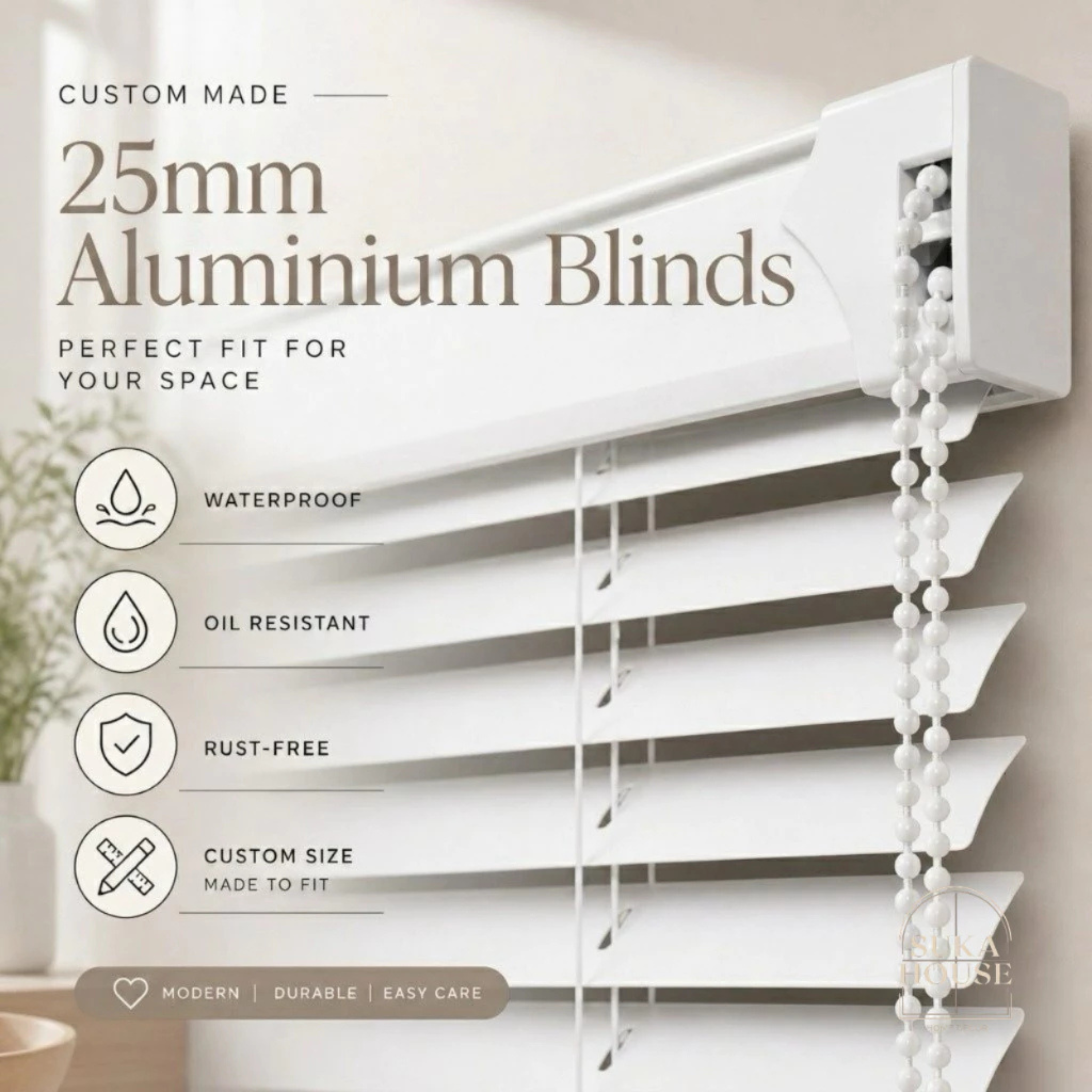 Custom 25mm Aluminium Venetian Blind | Heat Resistant | Friendly Use | Free Consultation | New Rolling System