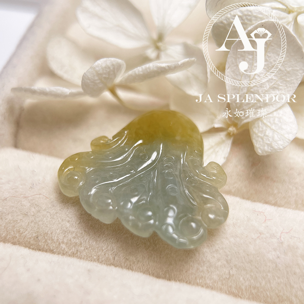 JN-3379 天然翡翠A玉-黃加藍八方來財八爪魚/章魚吊墜