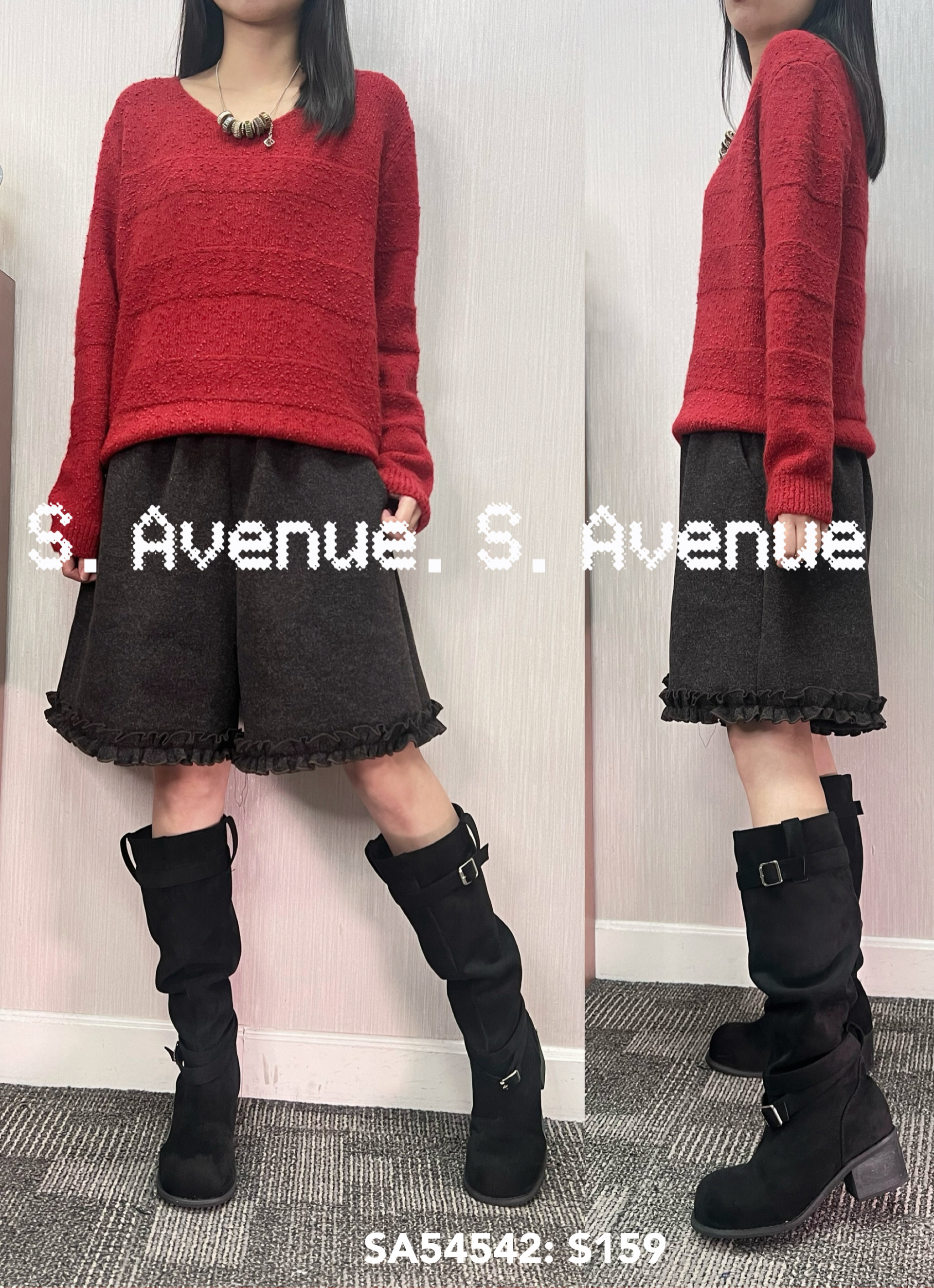 SA54542: 長袖V領暗間毛冷top