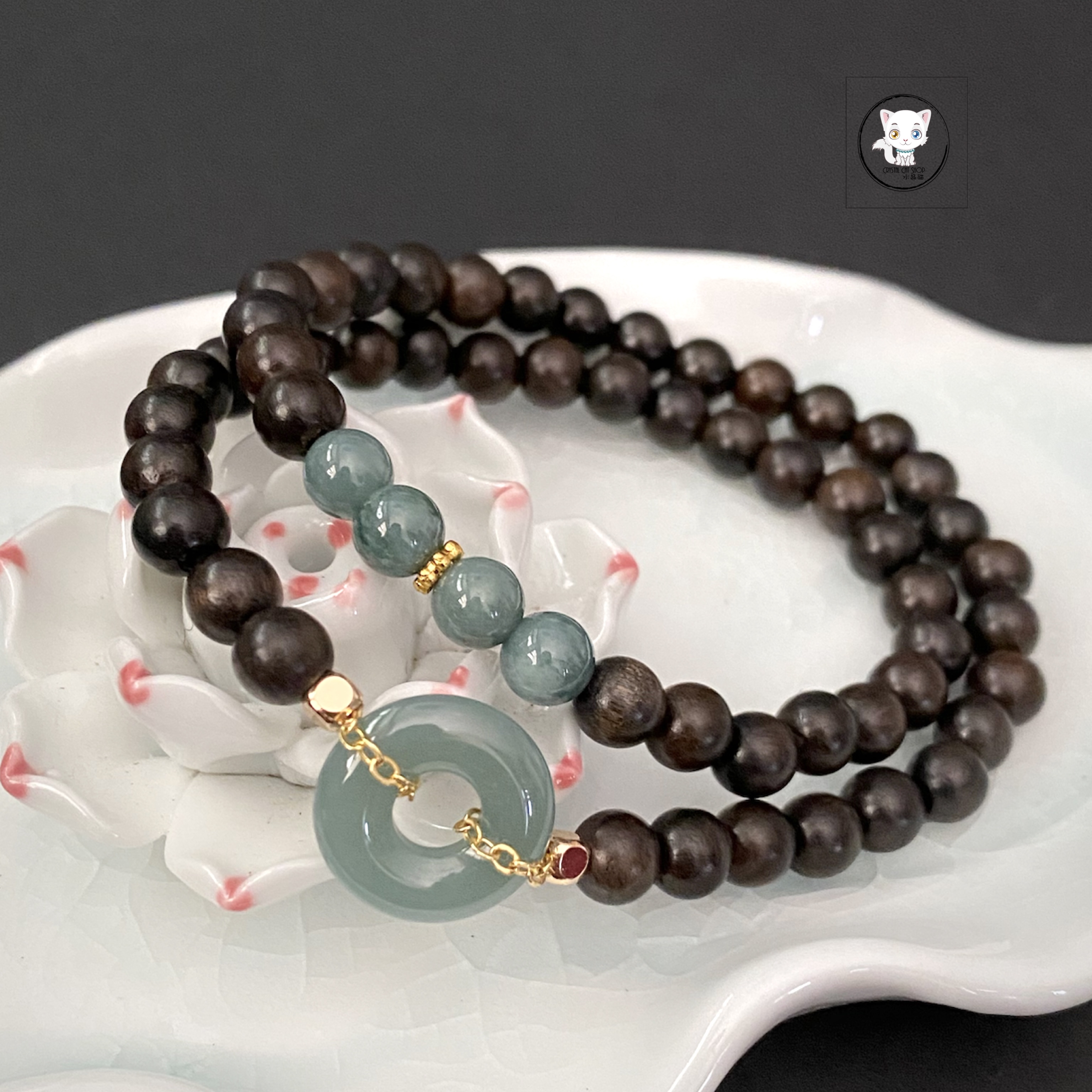 沉香木藍水翡翠兩圈手鏈 6.3mm