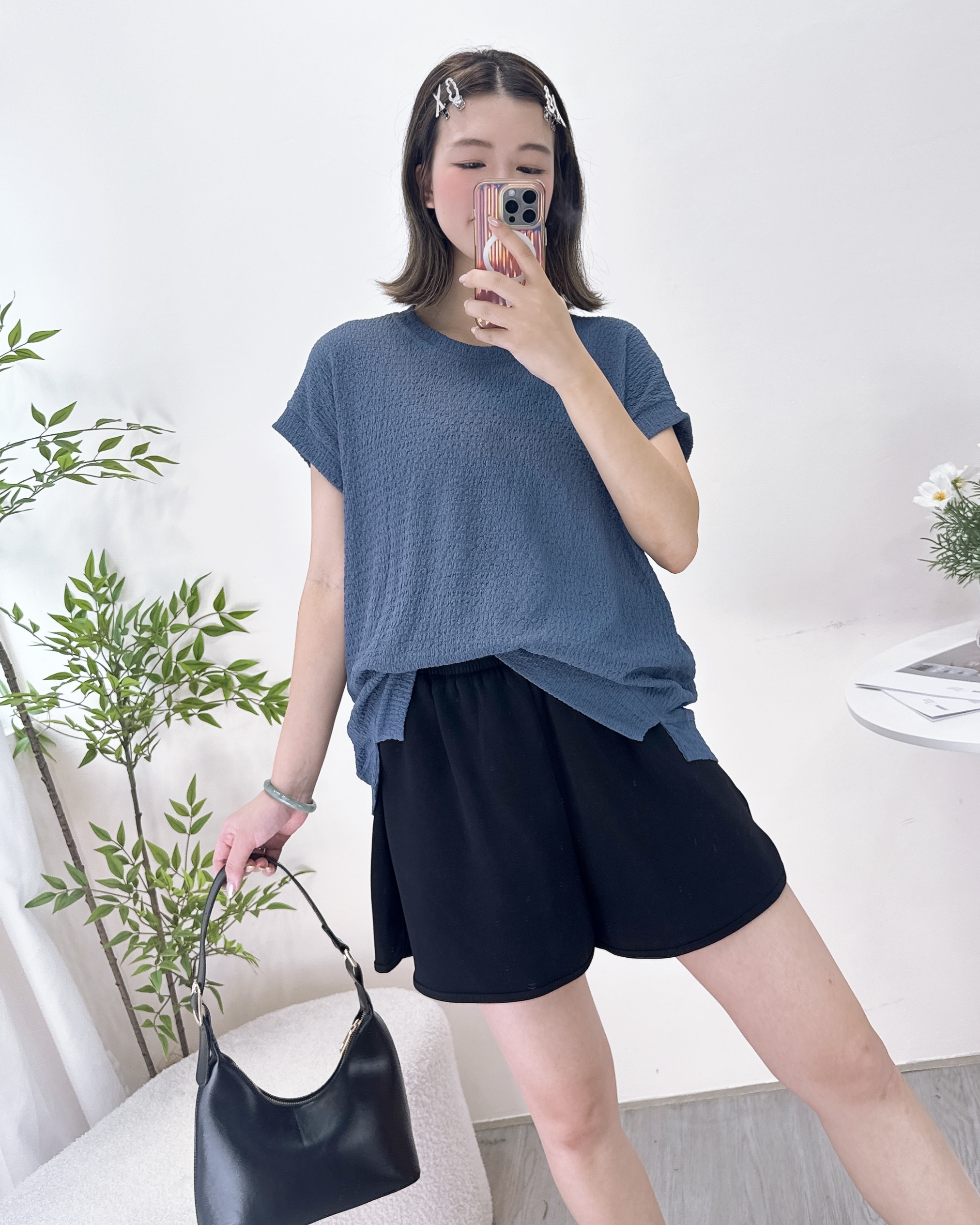 長青通爽淨色皺紋料上衣 4色