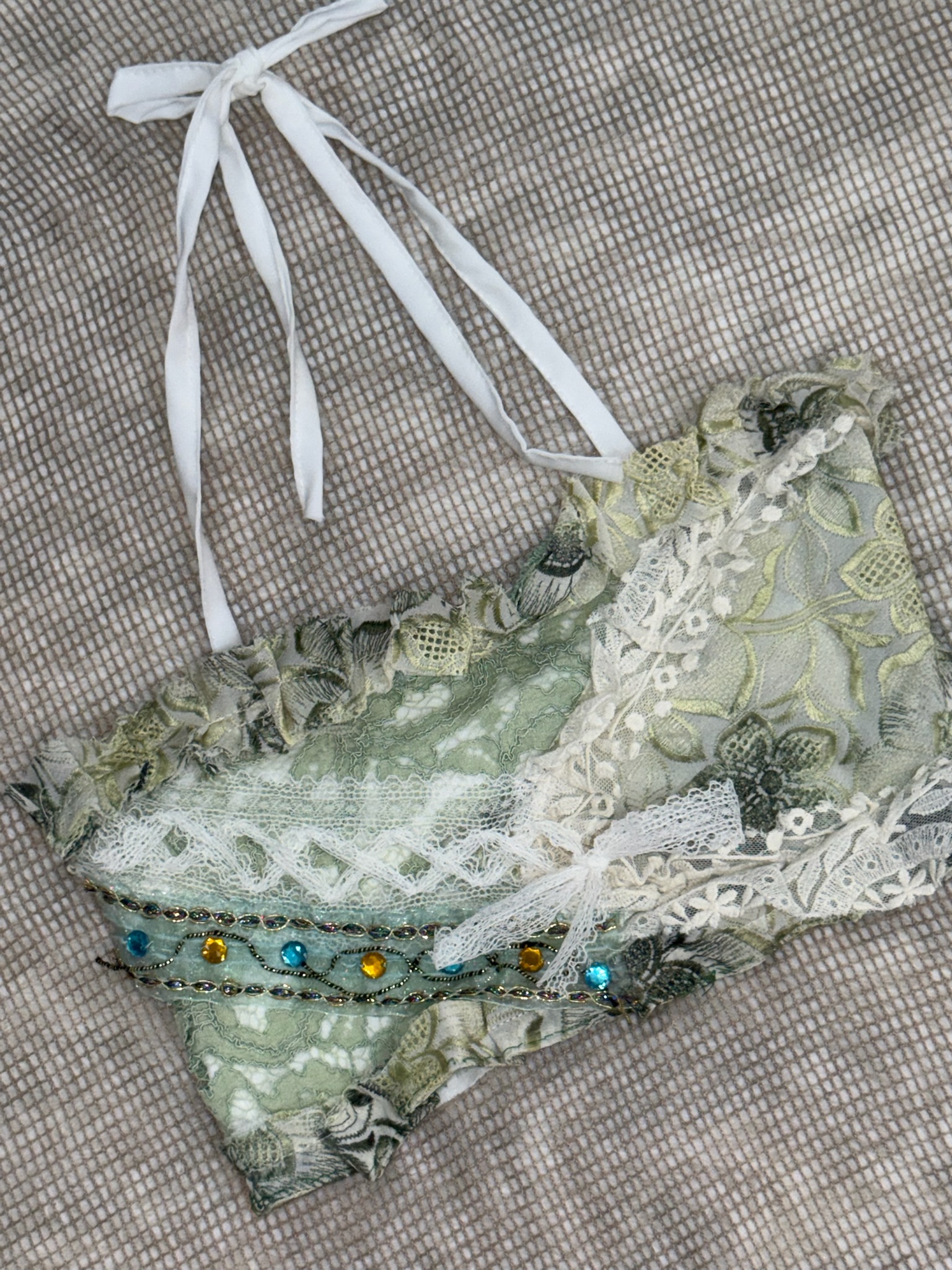 Fairycore Lace Patchwork Halter Remade Top