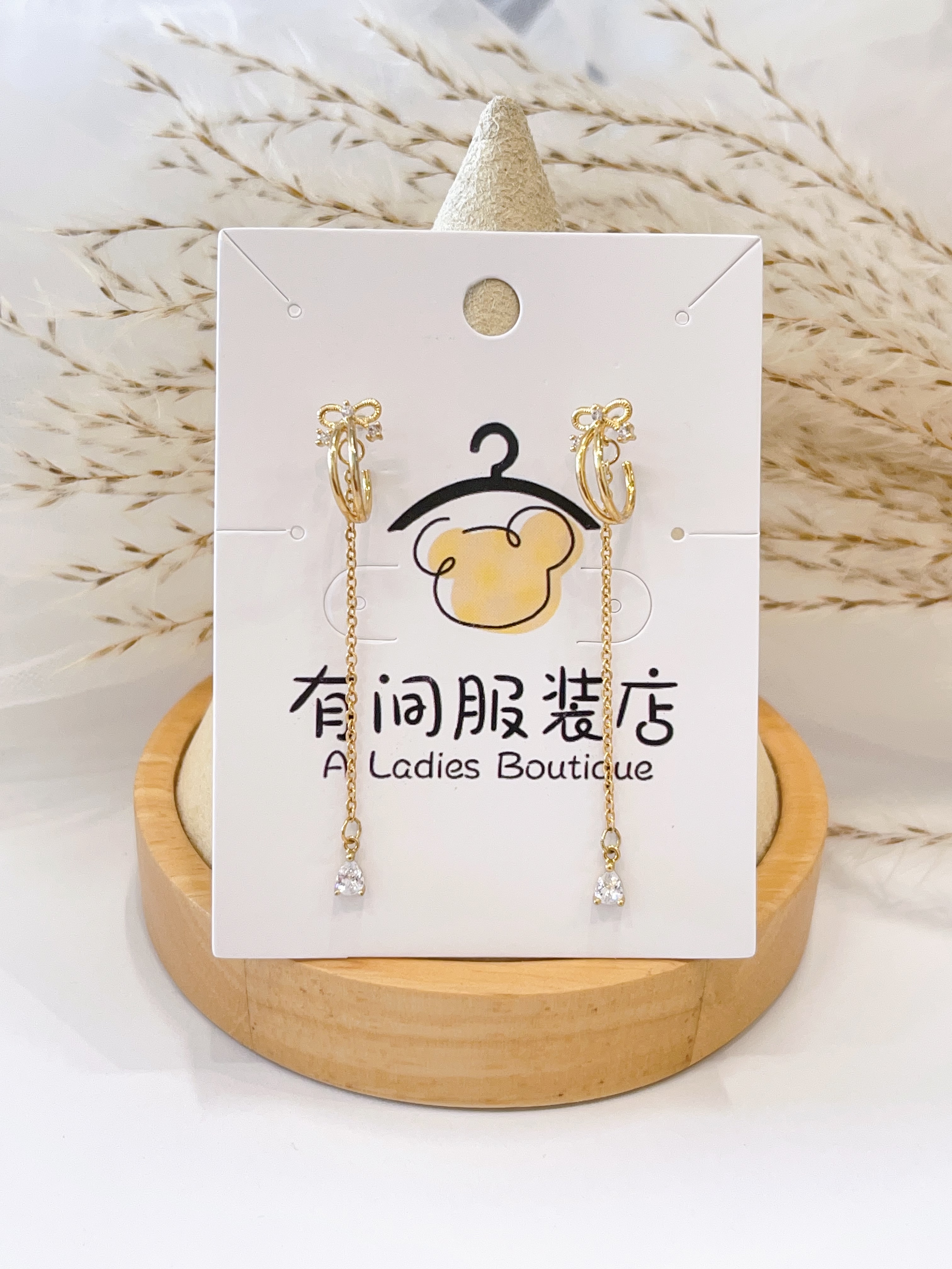 温柔气质小蝴蝶结长流苏耳环