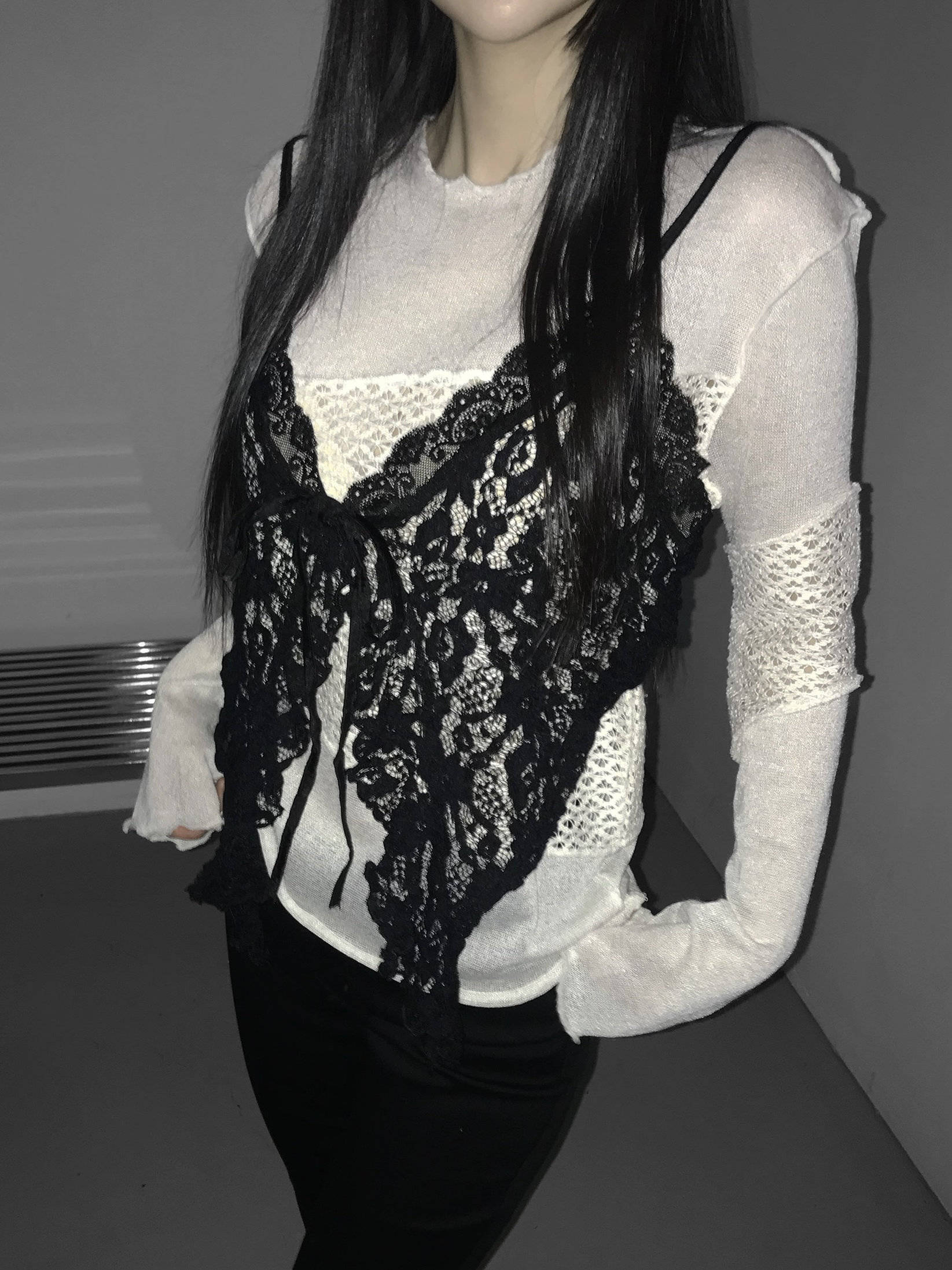 Sheer Lace Ruffled Cami