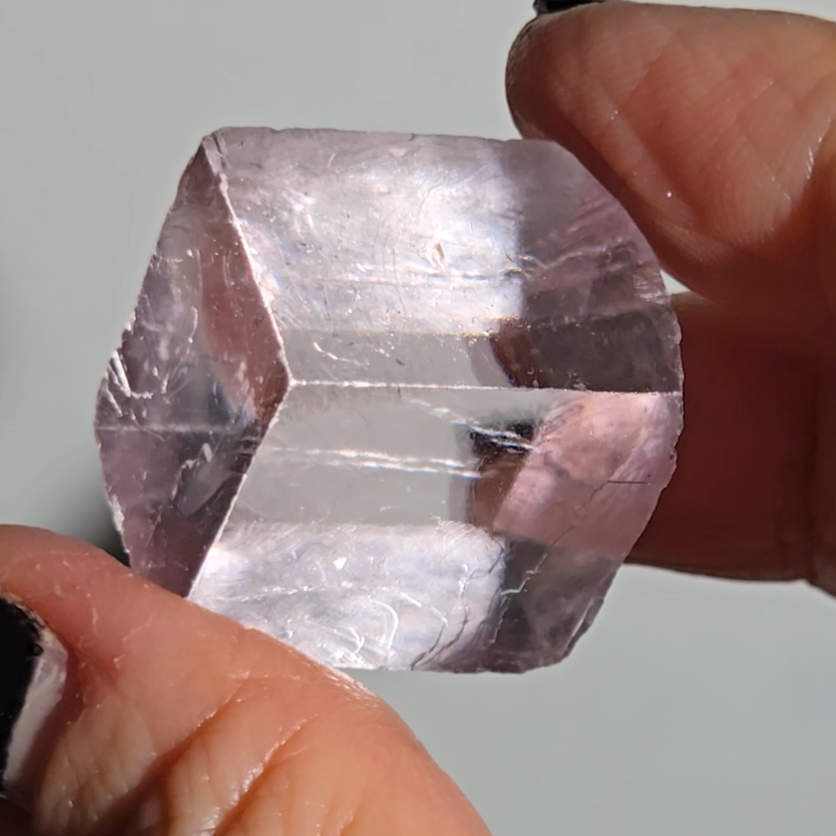 Purple calcite cube with silver rutiles - PC7