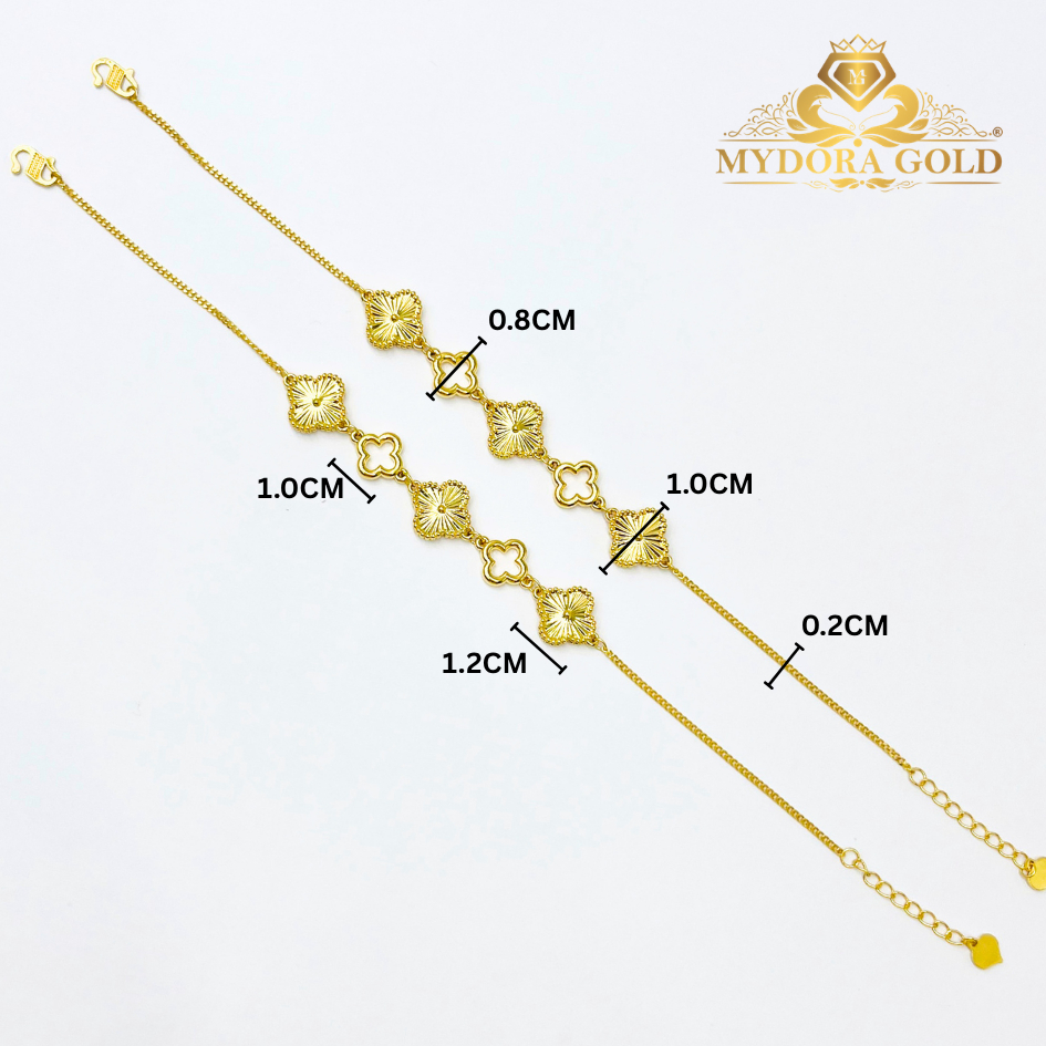 MYDORA Rantai Tangan Fesyen Clover Harmony l EMAS 916/22K
