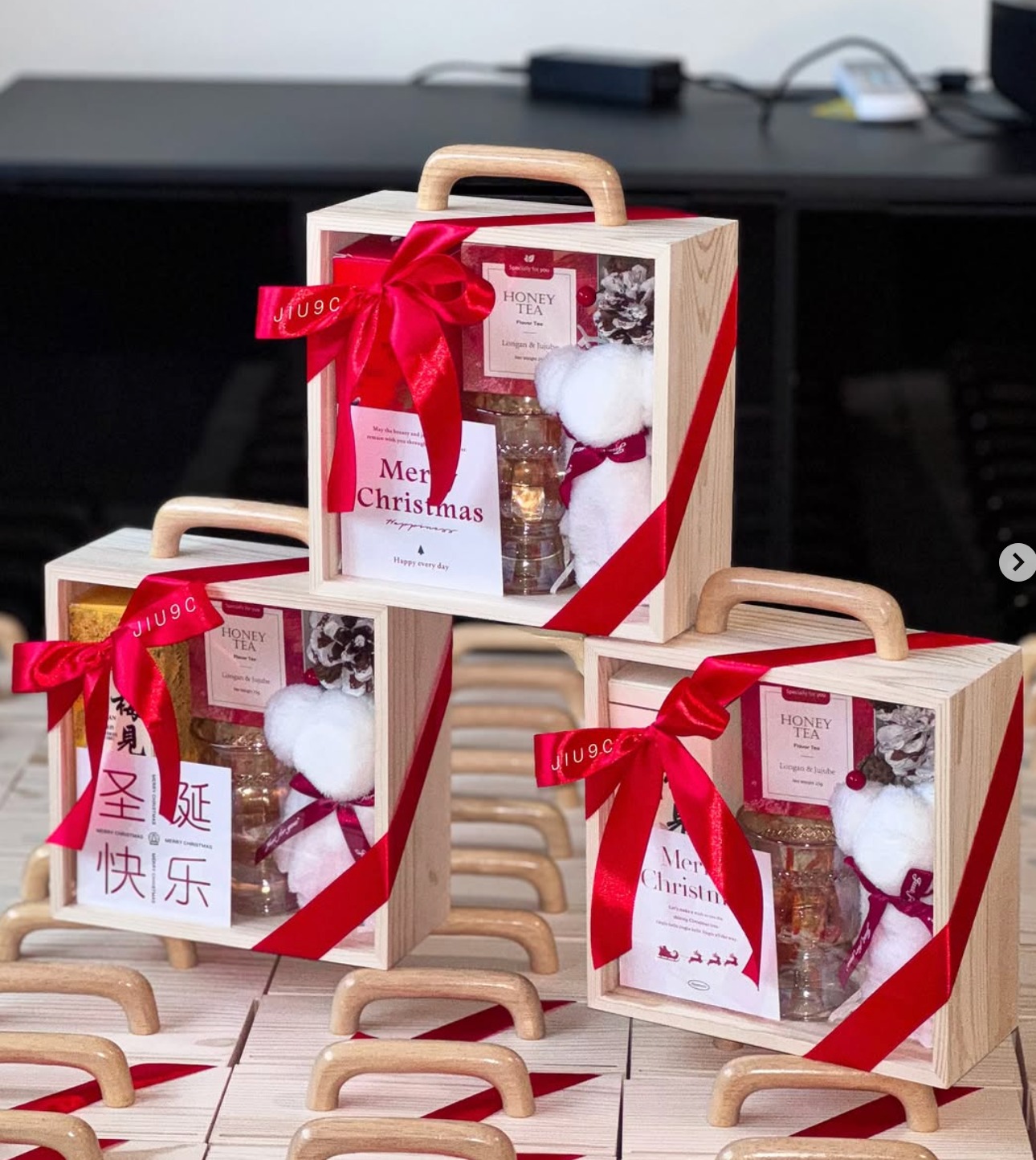 Festive Honey Tea Gift Set with Keepsake Wooden Box