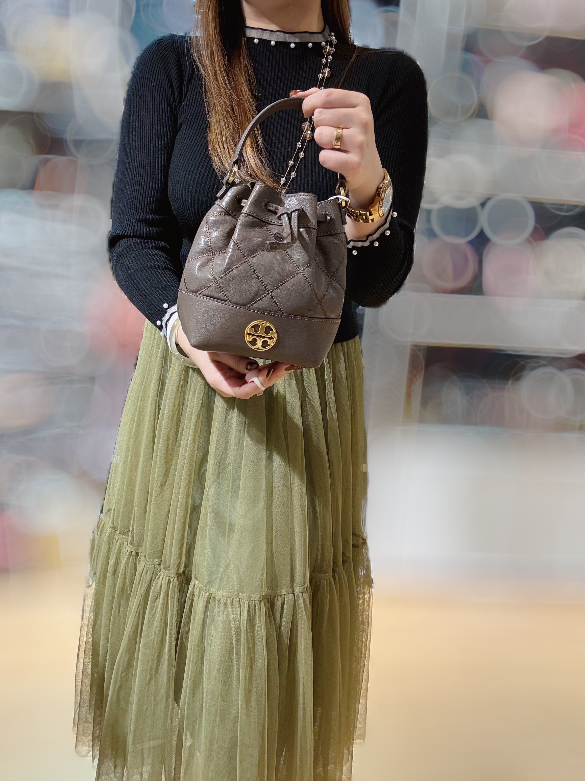 Tory birch Willa mini drawstring bag grey