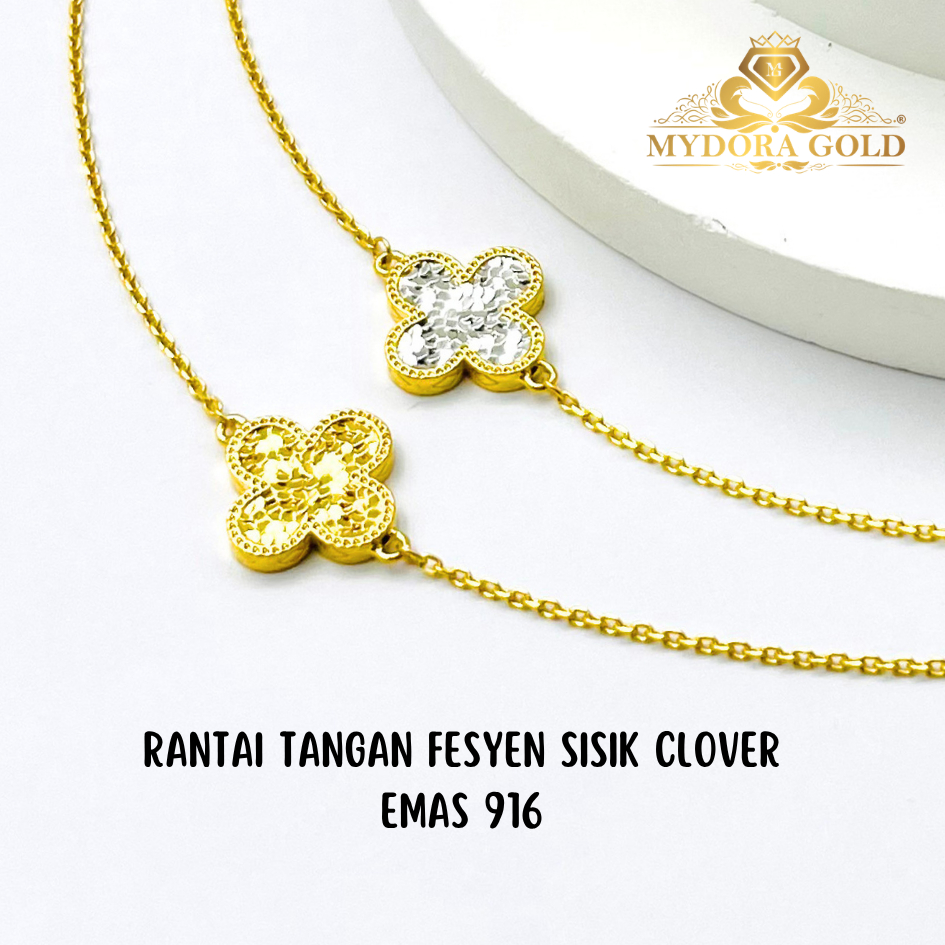 MYDORA Rantai Tangan Fesyen Sisik Clover l EMAS 916/22K