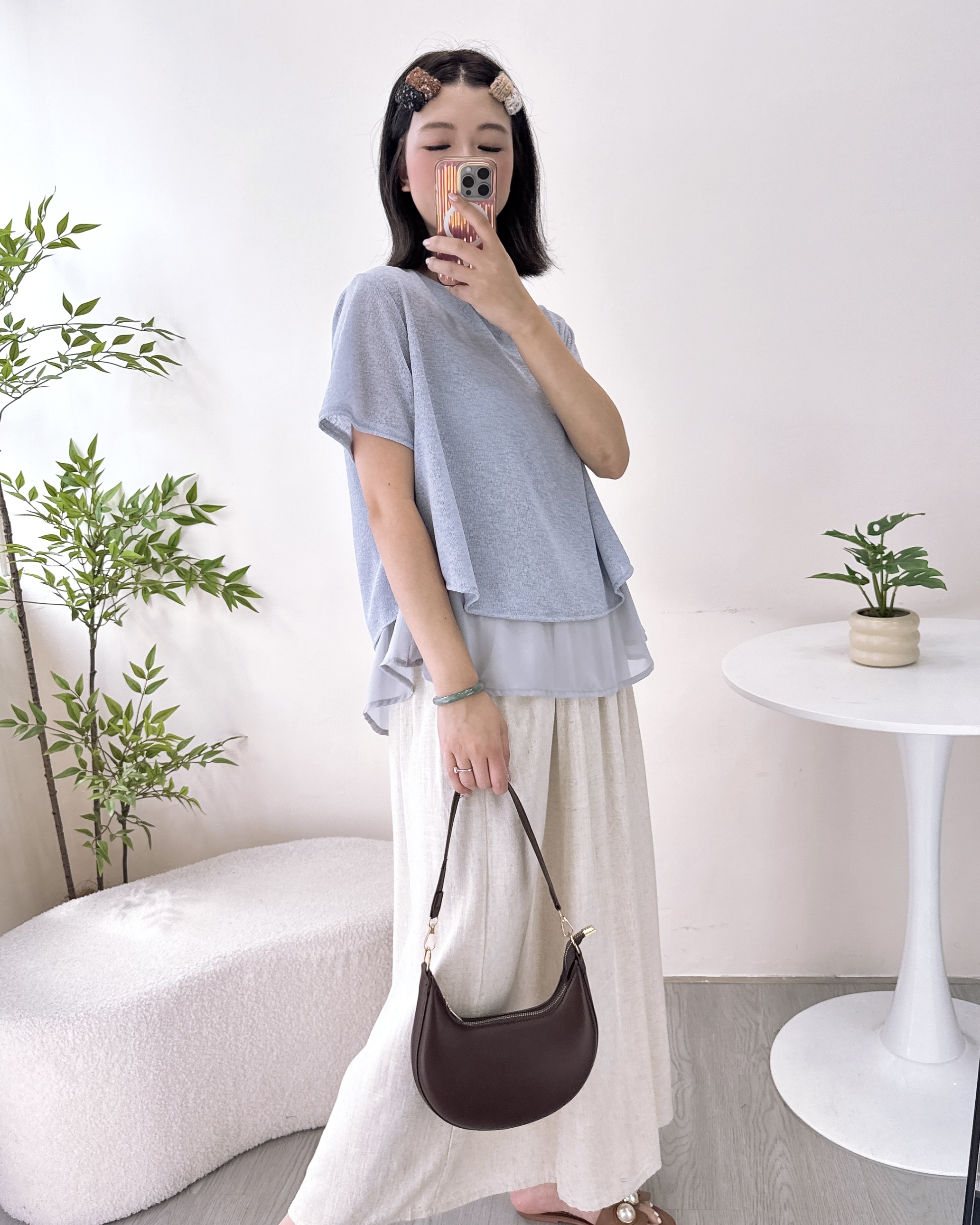 輕薄磨砂雪紡混棉上衣 3色