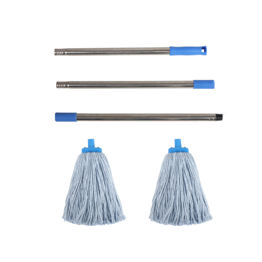 2x 加厚棉線拖把 藍色 不鏽鋼拼接桿拖把+替換拖把頭 2個一套 UB0281