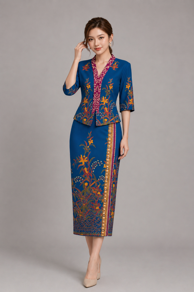 13001 Orient Bloom Printed Maxi Skirt