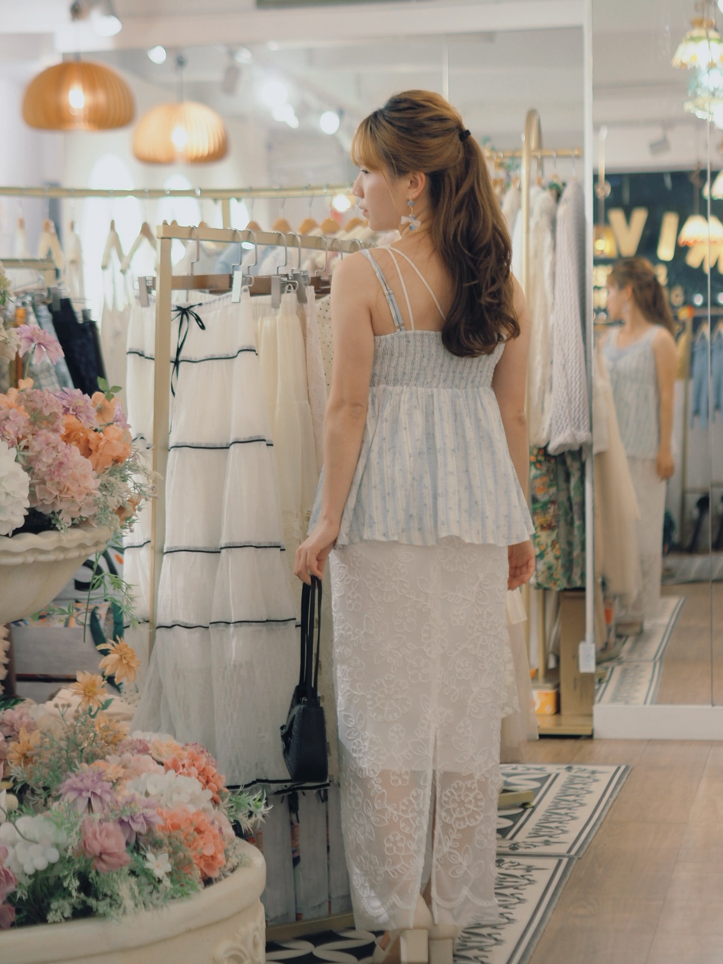 假兩件藍色吊帶背心